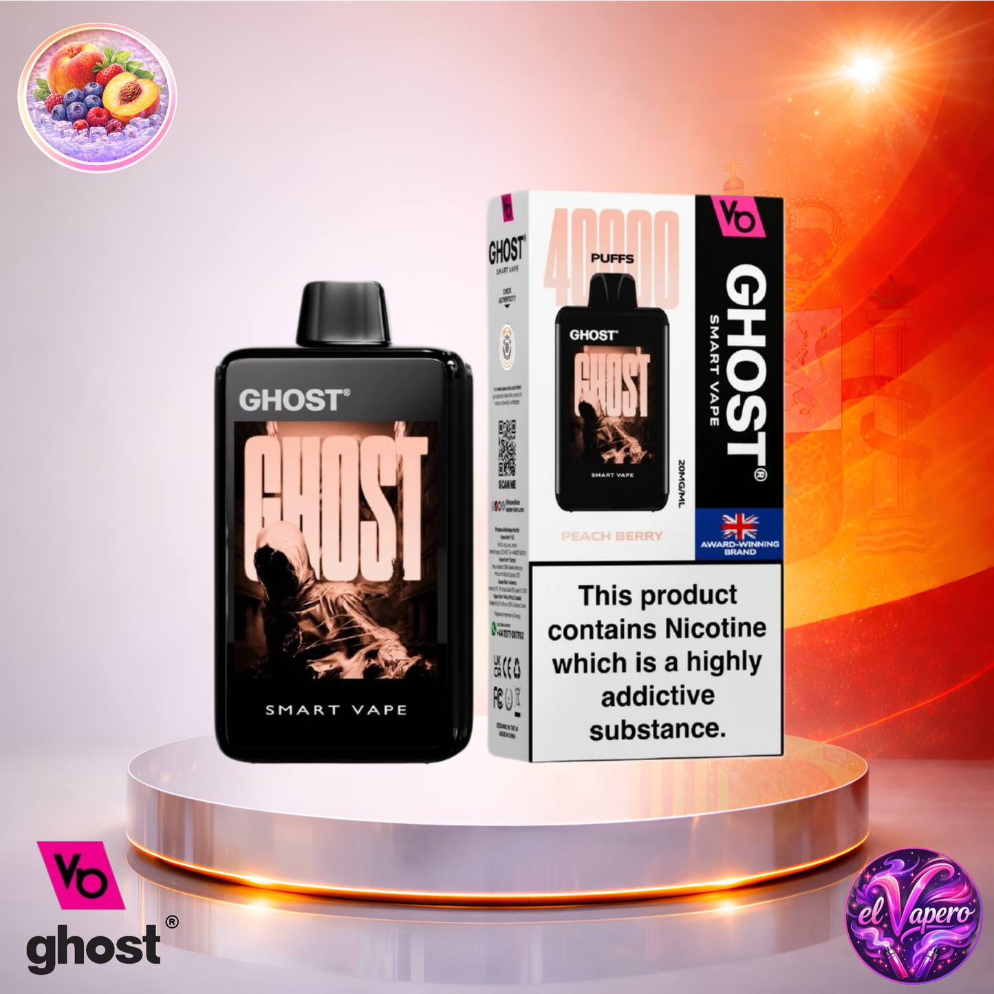 Vapers Desechables - Cigarrillo electrónico - España - Ghost - Smart Vape - 40K - Peach Berry 40000 Caladas - El mejor precio