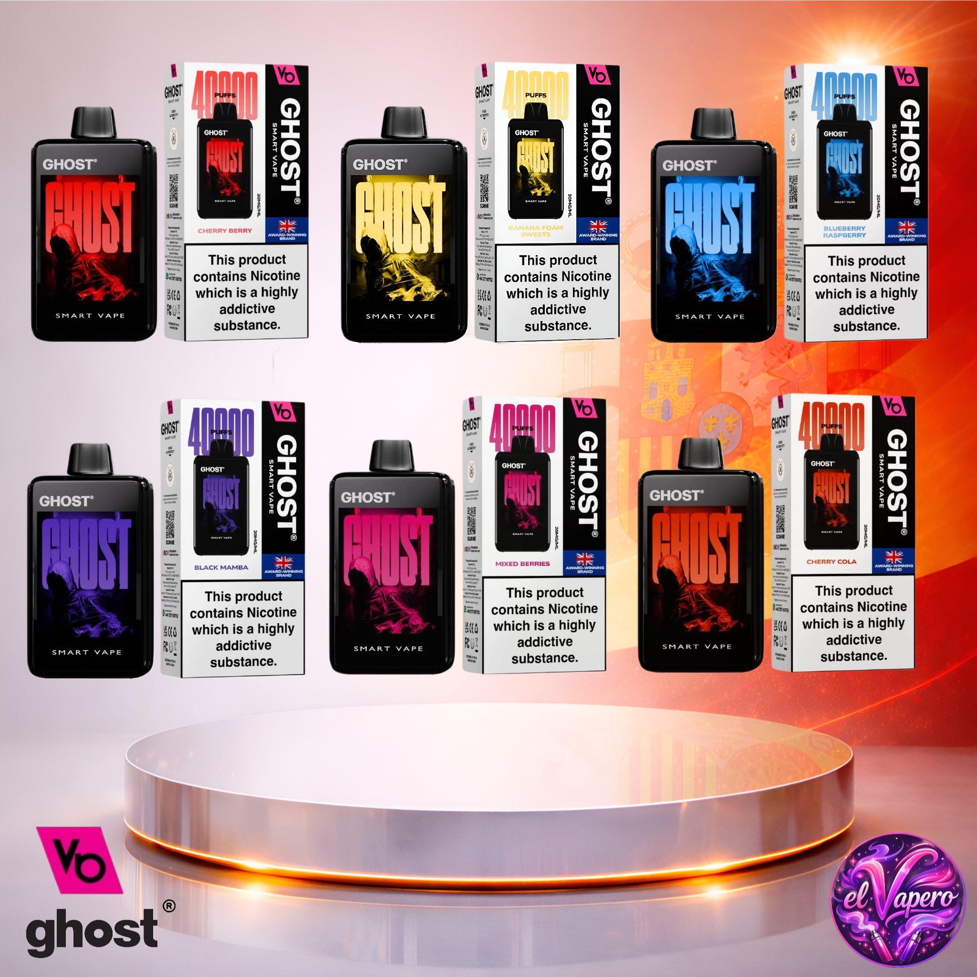 Vapers Desechables - Cigarrillo electrónico - España - Ghost - Smart Vape - 40K - Sabores 2 40000 Caladas - Más baratos