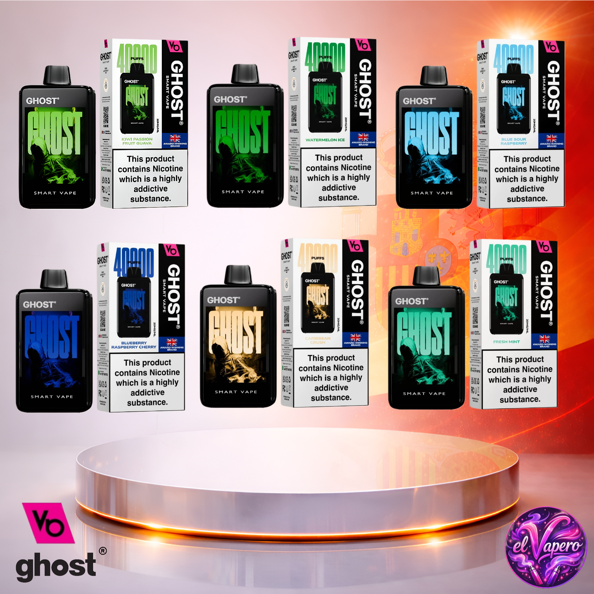 Vapers Desechables - Cigarrillo electrónico - España - Ghost - Smart Vape - 40K - Sabores 3 40000 Caladas - Más baratos