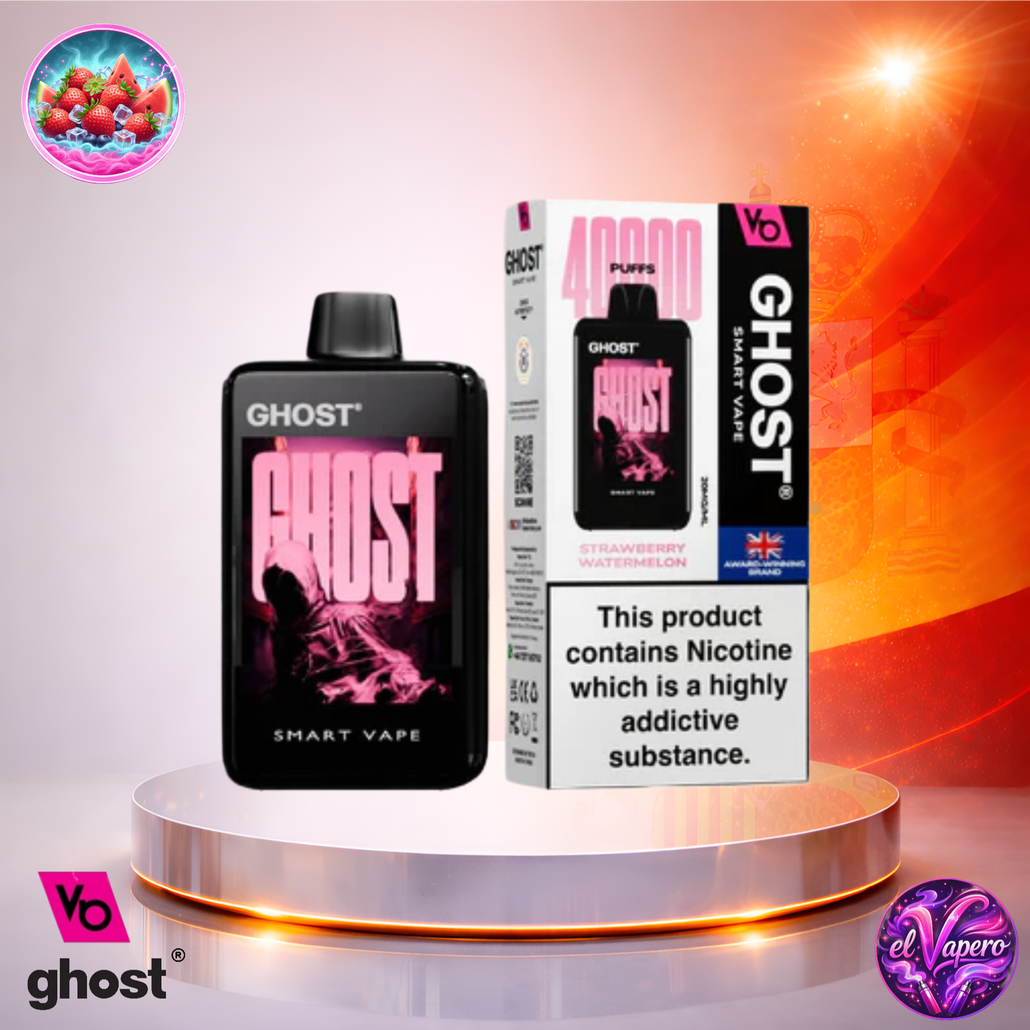 Vapers Desechables - Cigarrillo electrónico - España - Ghost - Smart Vape - 40K - Strawberry Watermelon 40000 Caladas - Los más baratos
