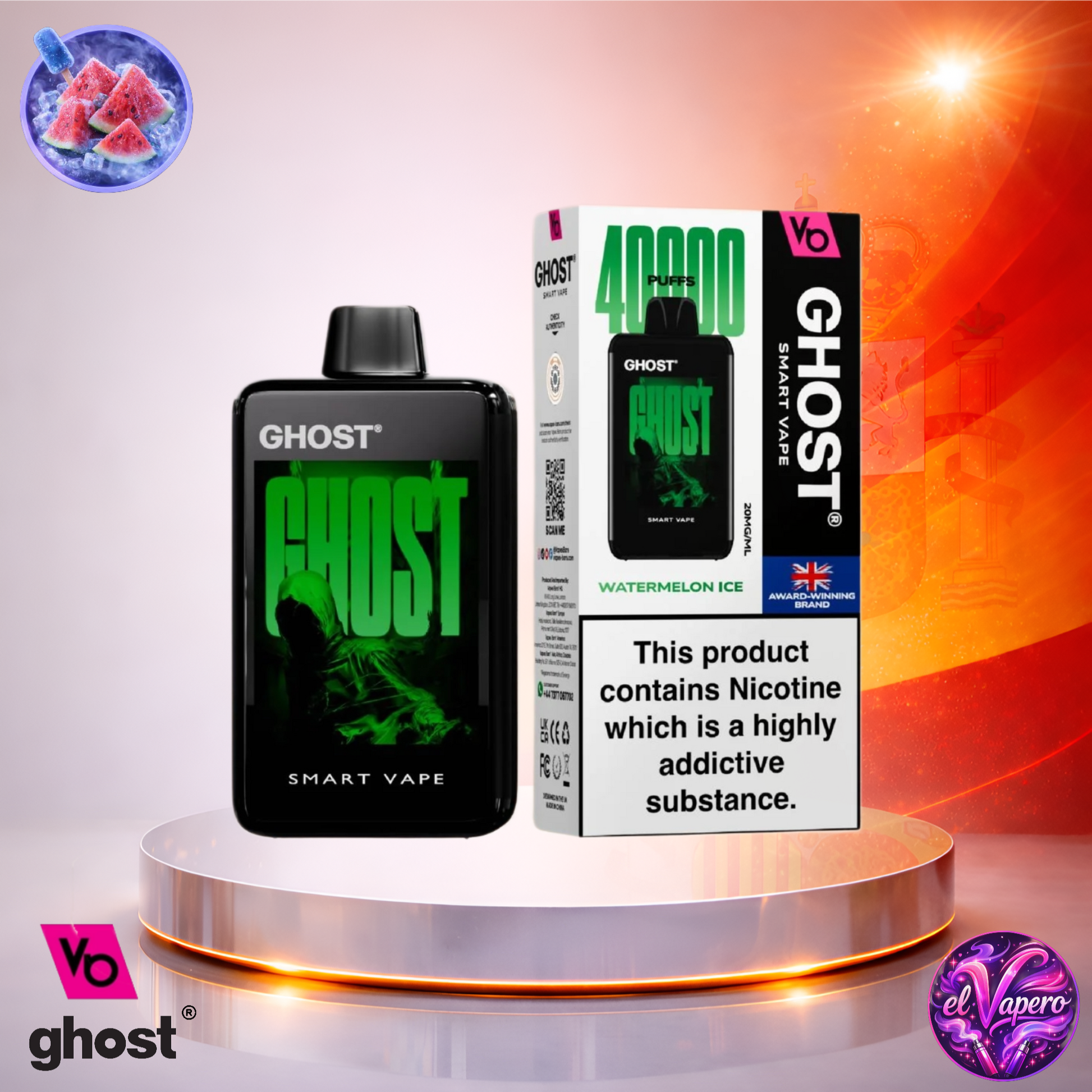 Vapers Desechables - Cigarrillo electrónico - España - Ghost - Smart Vape - 40K - Watermelon Ice 40000 Caladas - Los más baratos