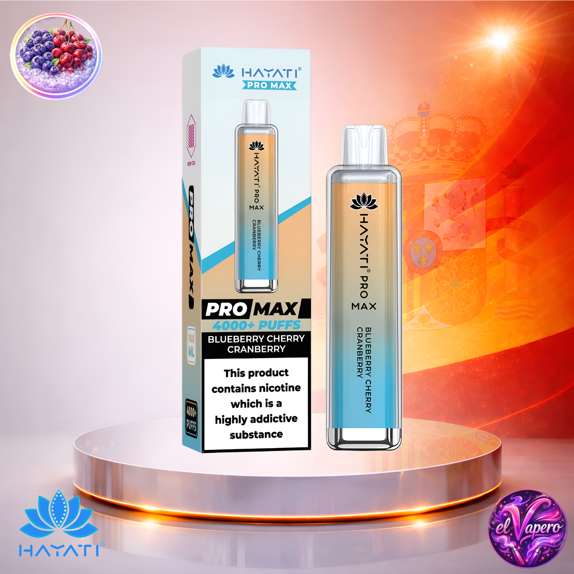 Vapers Desechables - Cigarrillo Electrónico - España - Hayati Pro Max 4K - Blueberry Cherry Cranberry - 4000 Caladas - El mejor precio