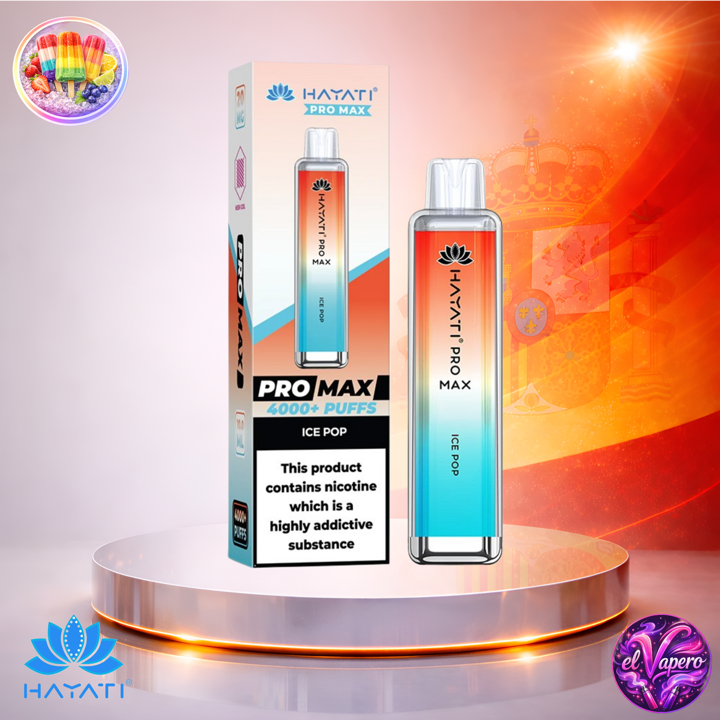 Vapers Desechables - Cigarrillo Electrónico - España - Hayati Pro Max 4K - Ice Pop - 4000 Caladas - Más baratos