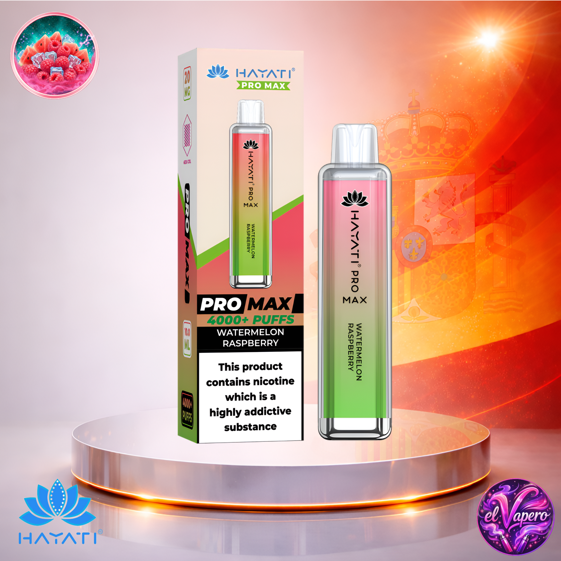 Vapers Desechables - Cigarrillo Electrónico - España - Hayati Pro Max 4K - Watermelon Raspberry - 4000 Caladas - Más baratos