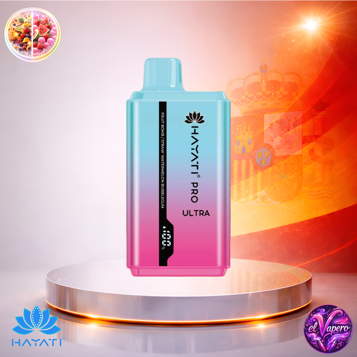 Vapers Desechables - Cigarrillo Electrónico - España - Hayati Pro Ultra 15K - Fruit Bomb Strawberry Watermelon Bubblegum - 2% Nicotina - 15000 Caladas - El mejor precio