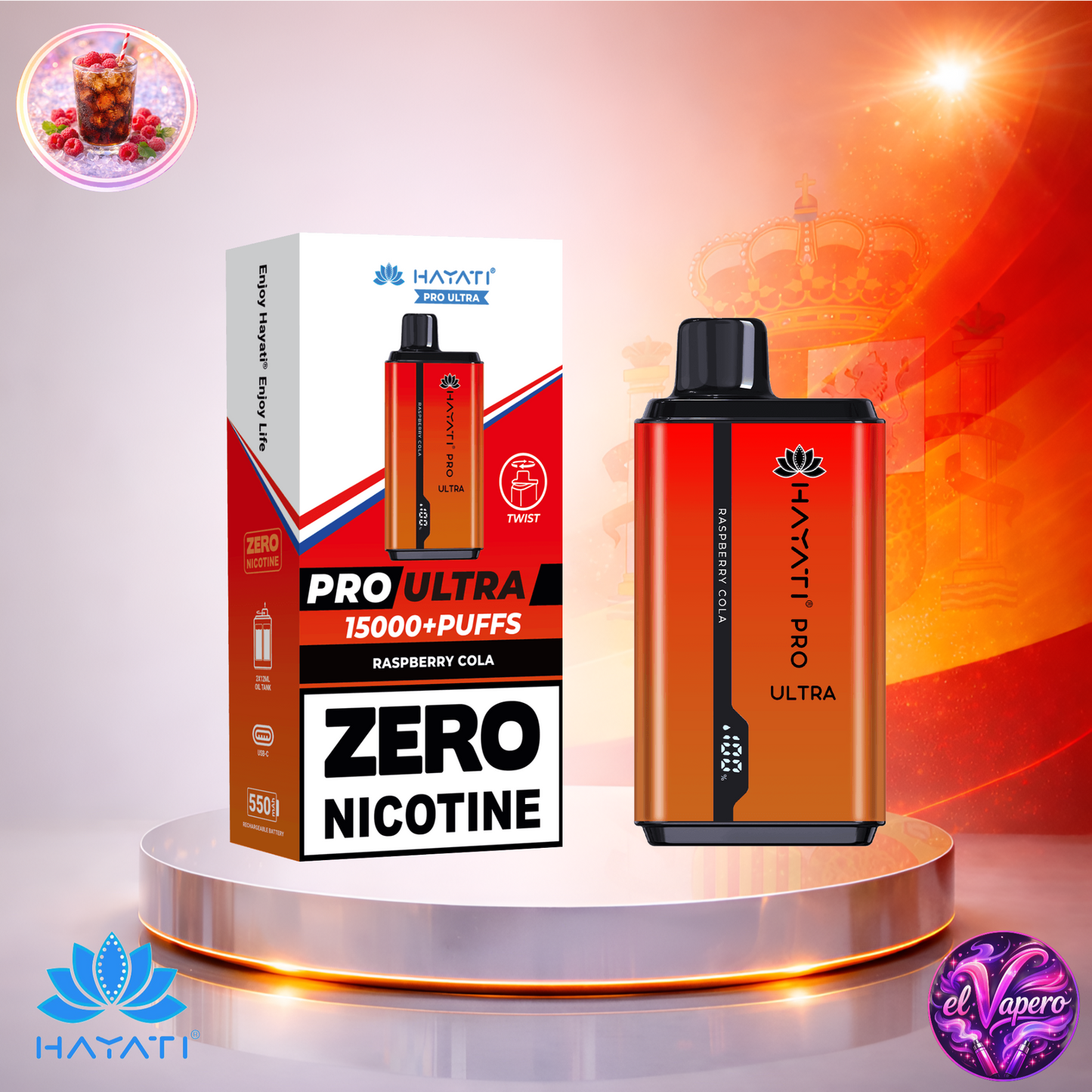 Vapers Desechables - Cigarrillo Electrónico - España - Hayati Pro Ultra 15K - Raspberry Cola - 0 Nicotina - 15000 Caladas - El mejor precio