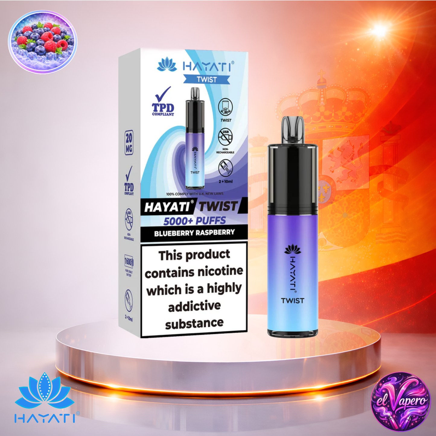 Vapers Desechables - Cigarrillo Electrónico - España - Hayati Twist 5K - Blueberry Raspberry - 5000 Caladas - El mejor precio