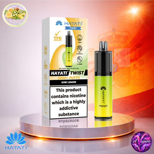 Vapers Desechables - Cigarrillo Electrónico - España - Hayati Twist 5K - Kiwi Lemon - 5000 Caladas - Los más baratos