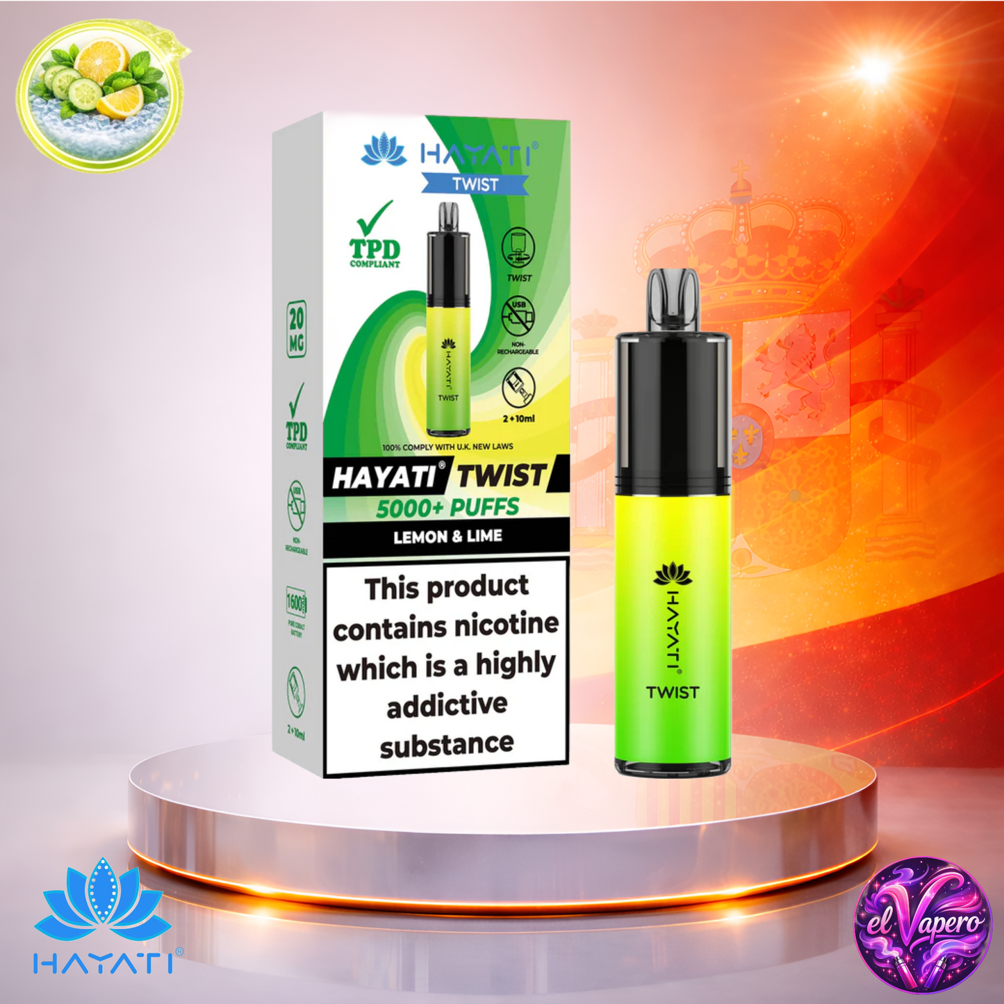 Vapers Desechables - Cigarrillo Electrónico - España - Hayati Twist 5K - Lemon Lime - 5000 Caladas - Los más baratos