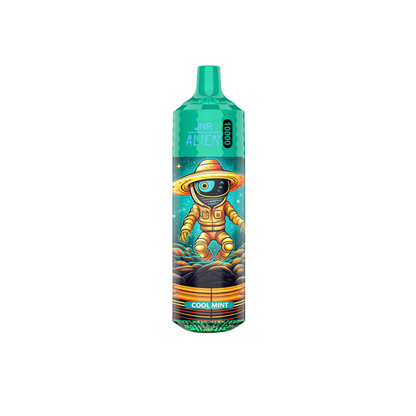 Vape desechable JNR Alien 10K Mint con hasta 10000 caladas y refrescante sabor a ment