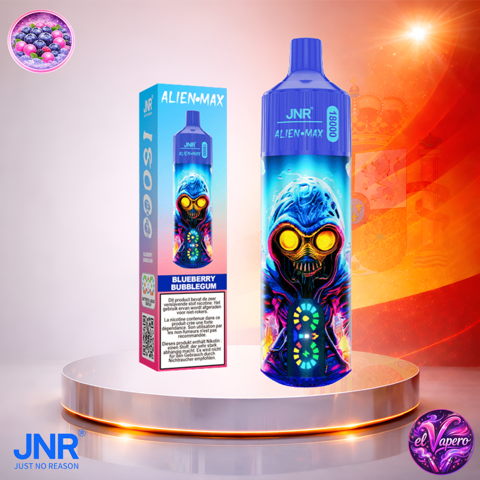 Vapers Desechables - Cigarrillo Electrónico - España - JNR - Alien Max - 18K - Blueberry Bubblegum 18000 Caladas - Más baratos