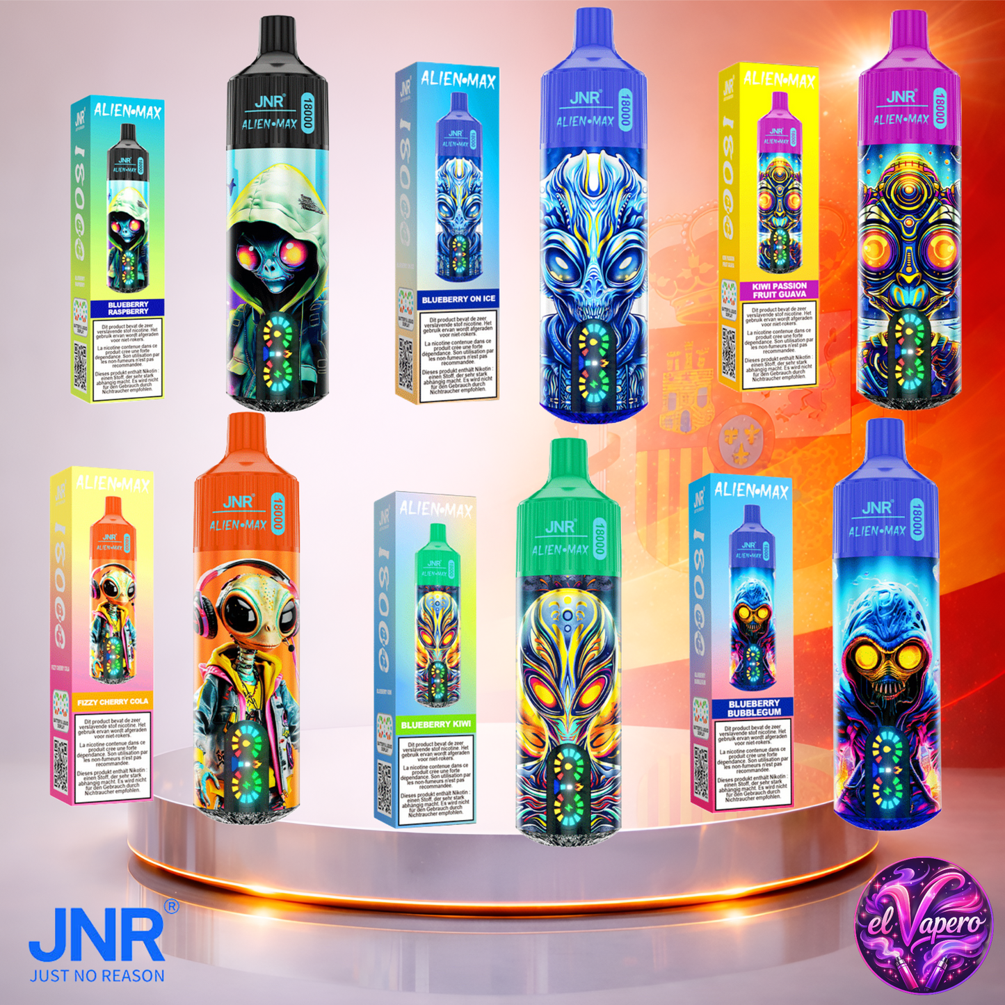 Vapers Desechables - Cigarrillo Electrónico - España - JNR - Alien Max - 18K - Sabores 3 18000 Caladas - Más baratos