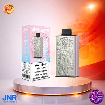 Vaper desechable JNR Alien Mega 62K España Juicy Peach con hasta 62000 caladas y delicioso sabor a melocotón.