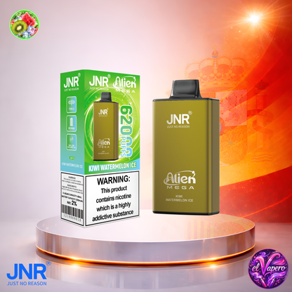 Vaper desechable JNR Alien Mega 62K España Kiwi Watermelon Ice con hasta 62000 caladas y refrescante sabor a kiwi y sandía helada.
