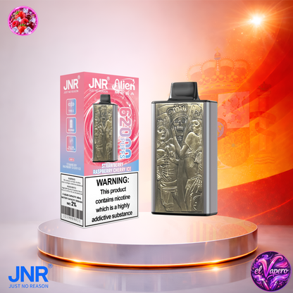 Vaper desechable JNR Alien Mega 62K España Strawberry Ice con hasta 62000 caladas y refrescante sabor a fresa helada.