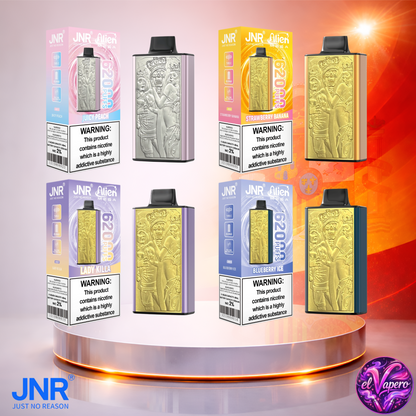 Vaper desechable JNR Alien Mega 62K España Mix 2 con hasta 62000 caladas y variedad de sabores.