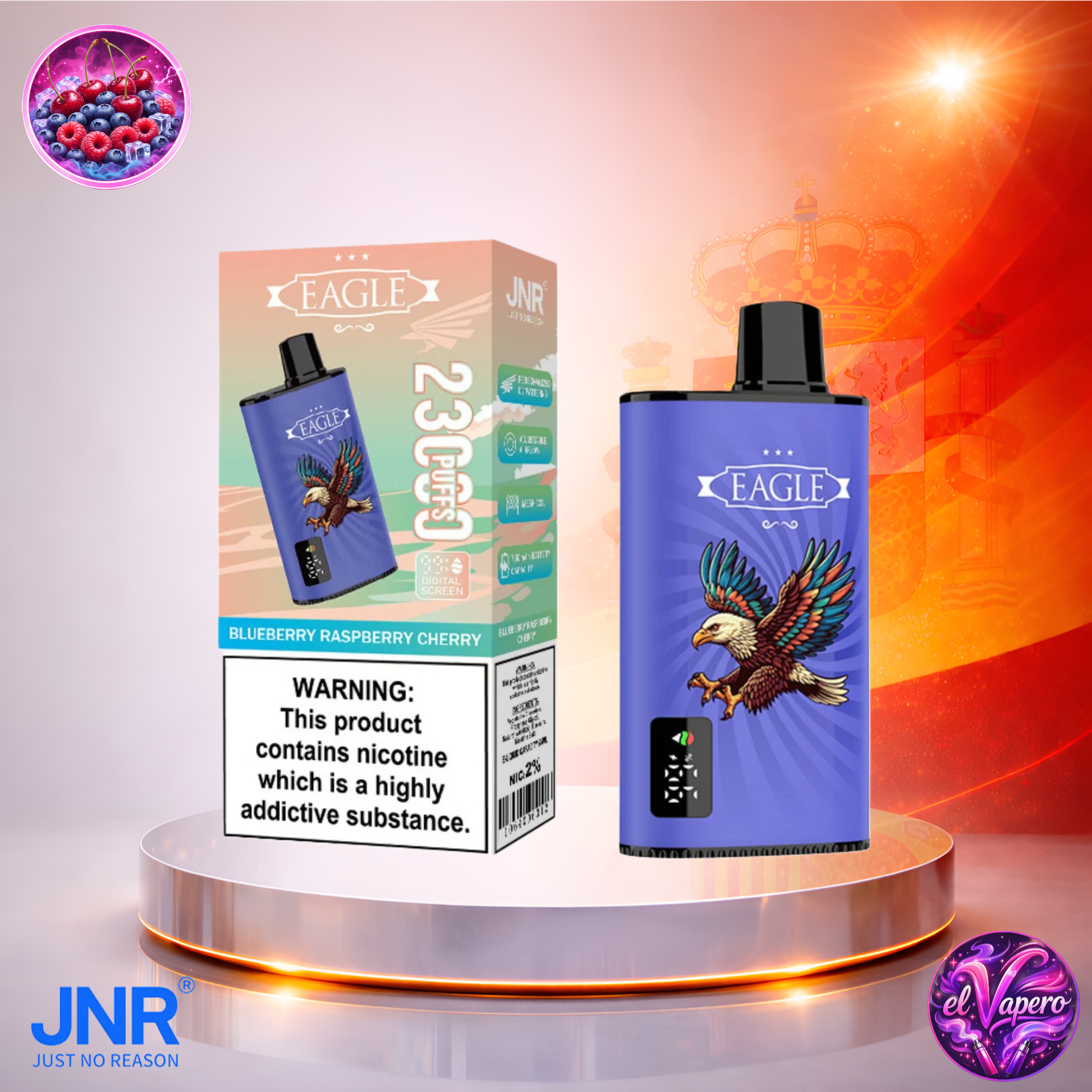 Vapers Desechables - Cigarrillo Electrónico - España - JNR - Eagle - 23K - Blueberry Raspberry Cherry 23000 Caladas - Más baratos