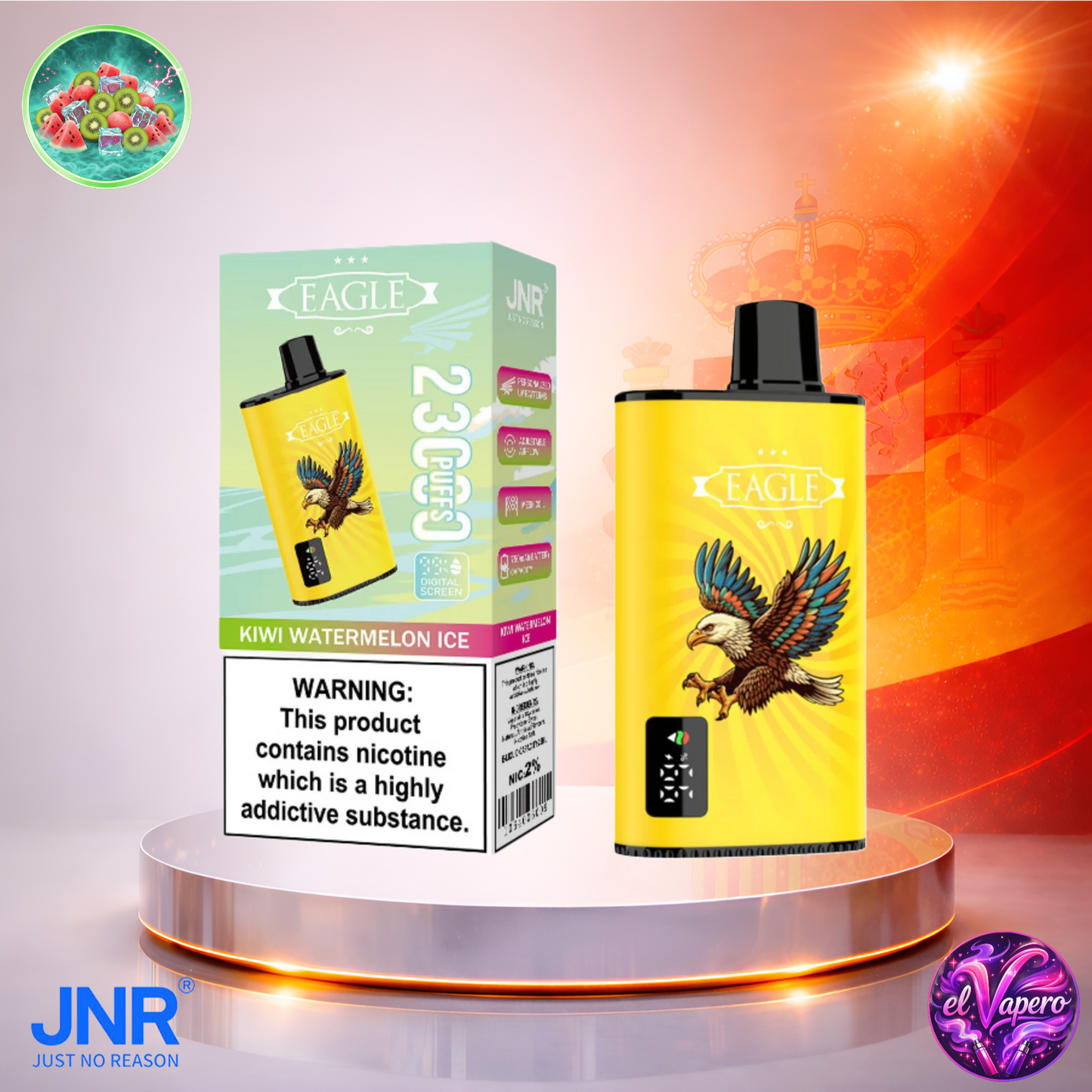 Vapers Desechables - Cigarrillo Electrónico - España - JNR - Eagle - 23K - Kiwi Watermelon Ice 23000 Caladas - El mejor precio