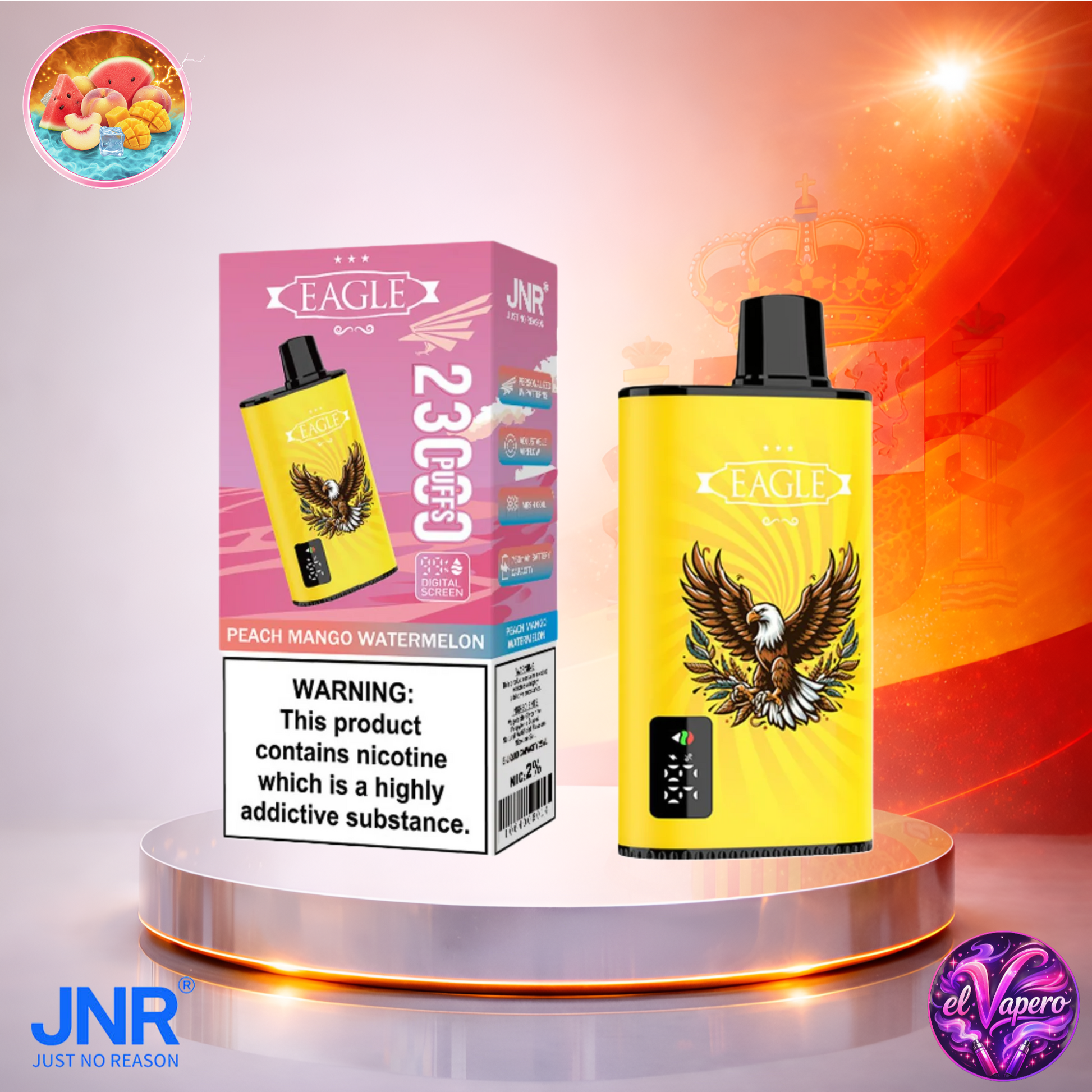 Vapers Desechables - Cigarrillo Electrónico - España - JNR - Eagle - 23K - Peach Mango Watermelon 23000 Caladas - El mejor precio