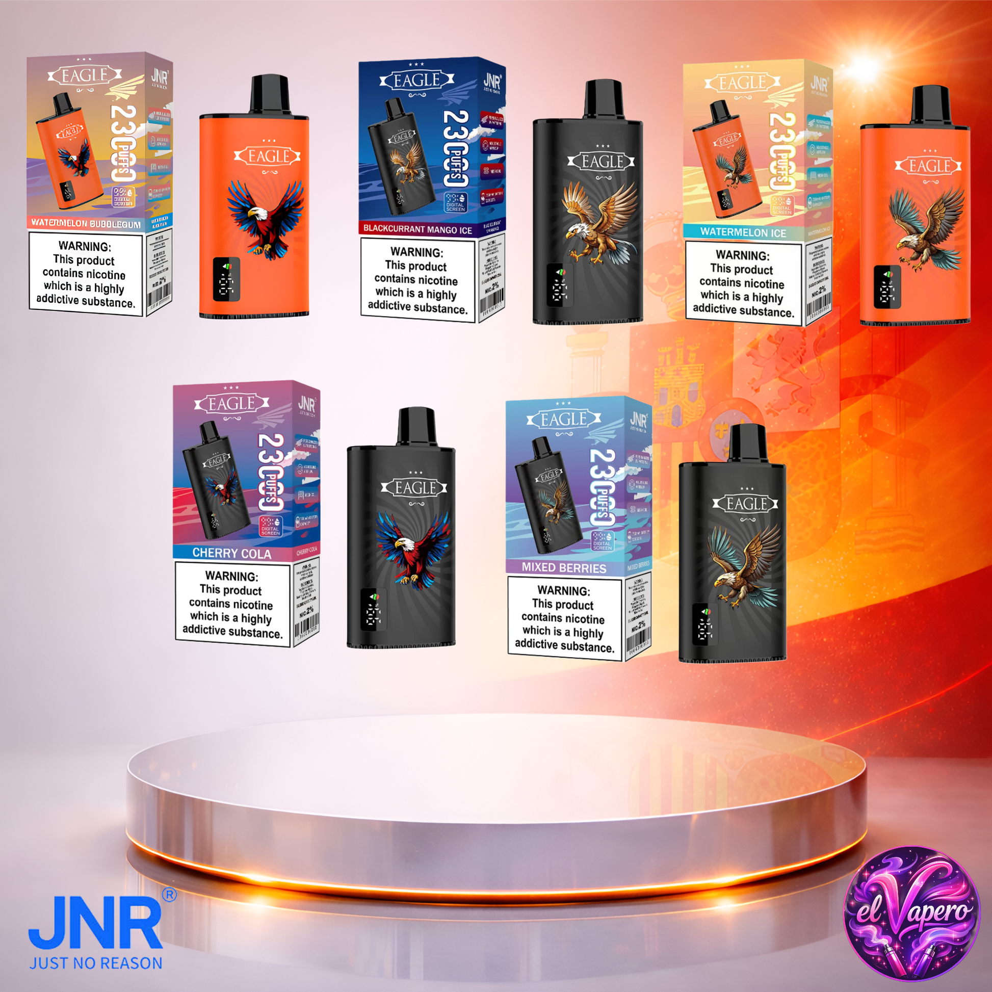 Vapers Desechables - Cigarrillo Electrónico - España - JNR - Eagle - 23K - Sabores 2 23000 Caladas - El mejor precio