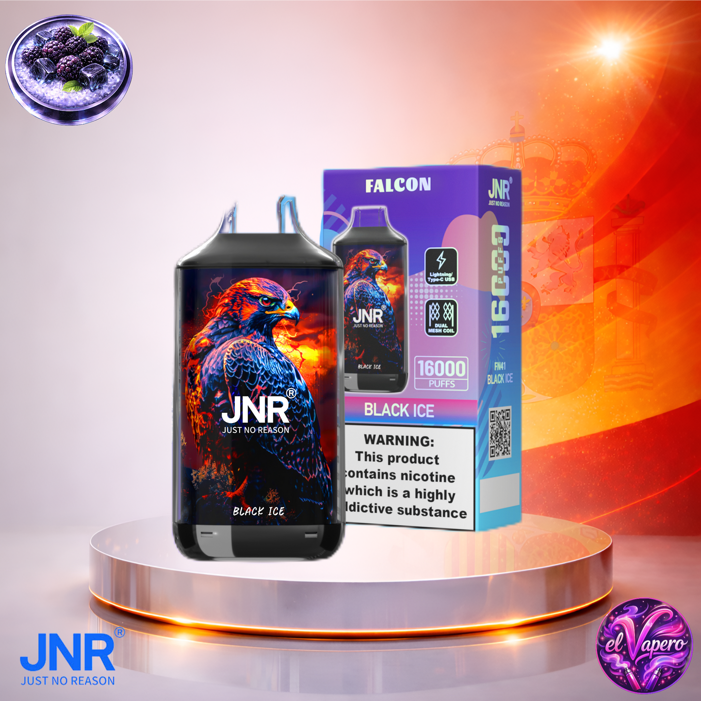 Vapers Desechables - Cigarrillo electrónico - España - JNR - Falcon - 16K - Black Ice 16000 Caladas - El mejor precio