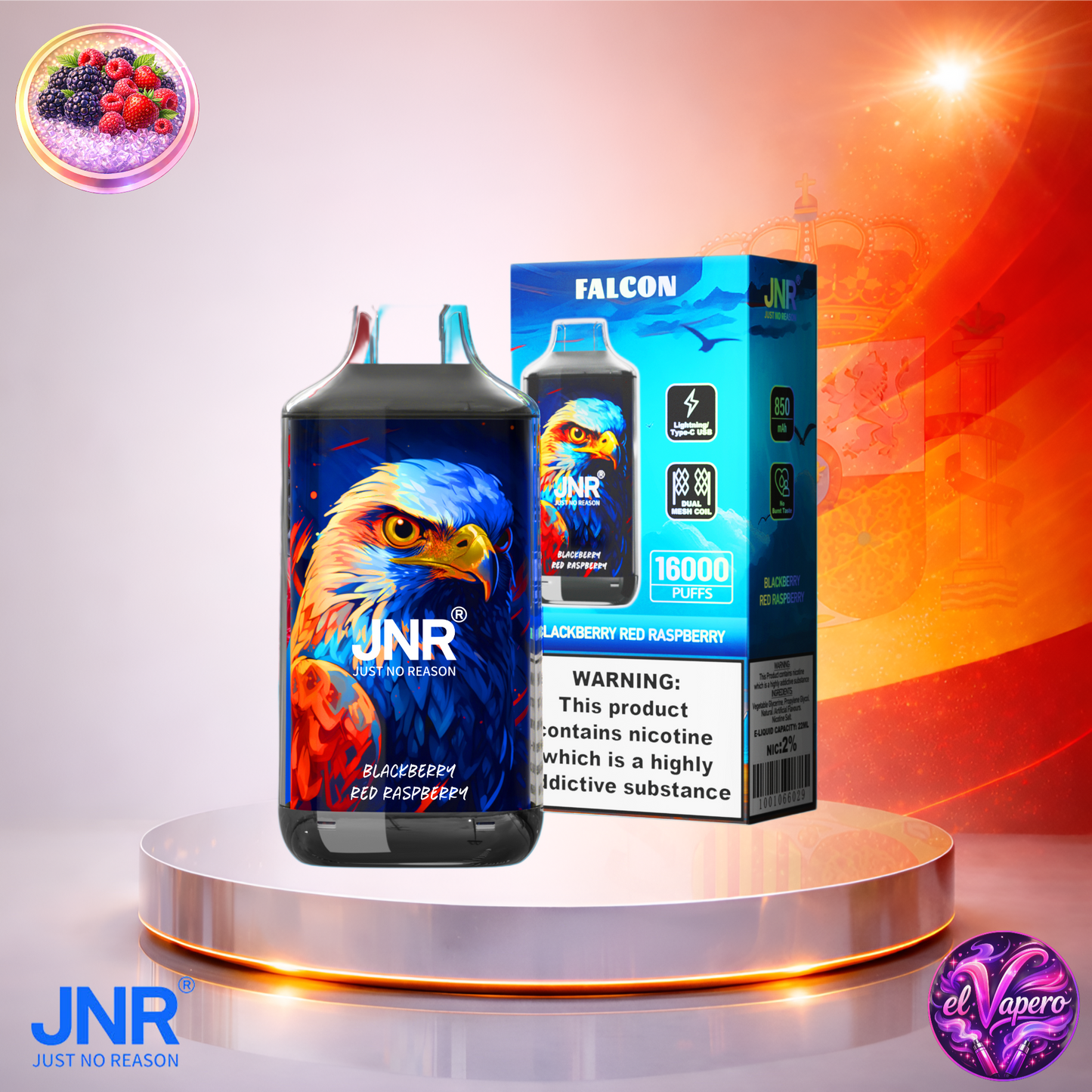 Vapers Desechables - Cigarrillo electrónico - España - JNR - Falcon - 16K - Blackberry Red Raspberry 16000 Caladas - El mejor precio