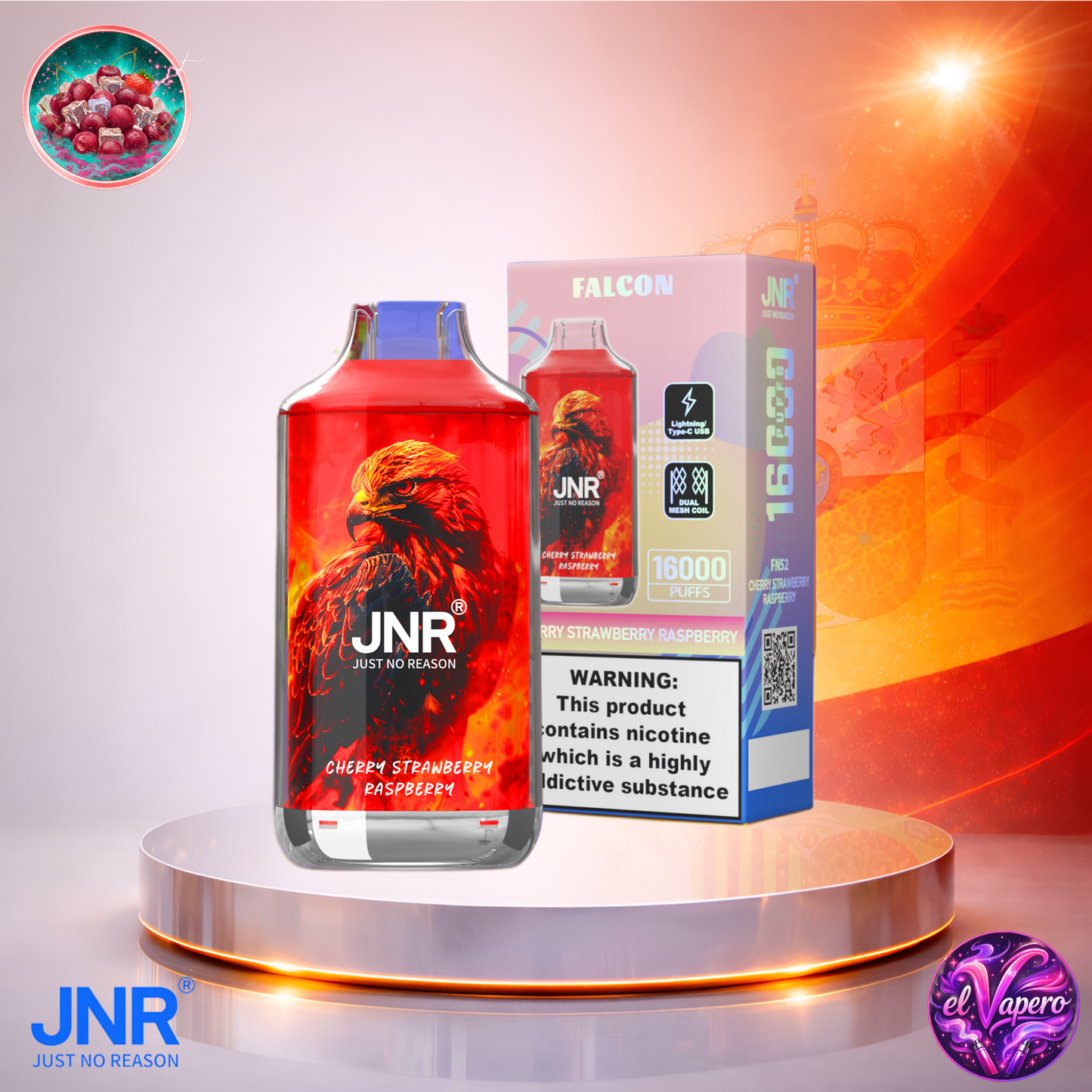 Vapers Desechables - Cigarrillo electrónico - España - JNR - Falcon - 16K - Cherry Strawberry Raspberry 16000 Caladas - Más baratos
