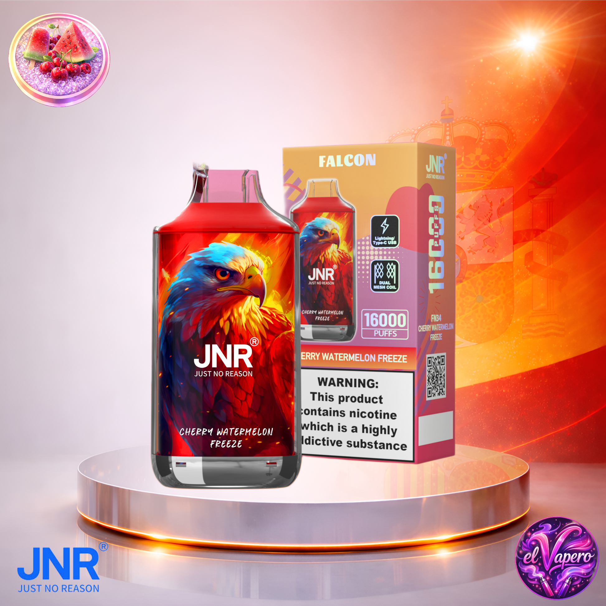 Vapers Desechables - Cigarrillo electrónico - España - JNR - Falcon - 16K - Cherry Watermelon Freeze 16000 Caladas - Más baratos
