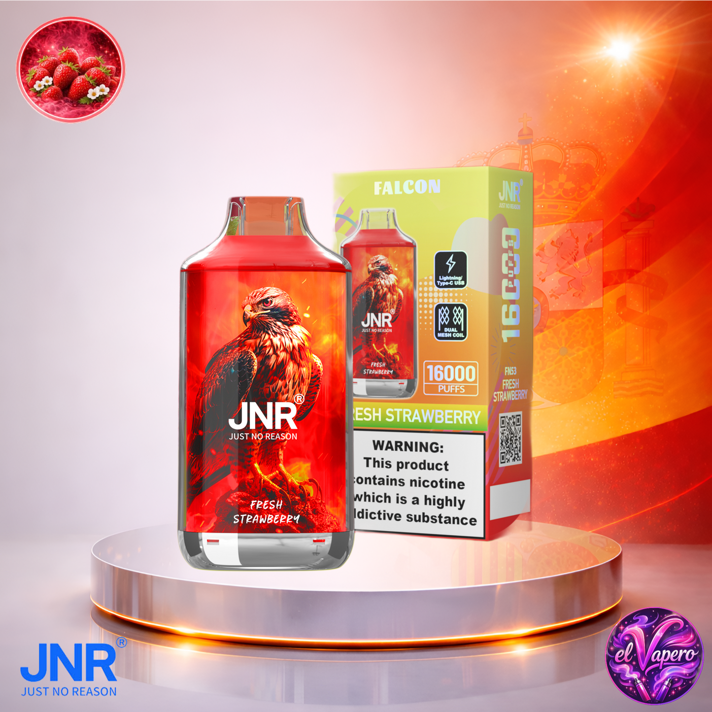 Vapers Desechables - Cigarrillo electrónico - España - JNR - Falcon - 16K - Fresh Strawberry 16000 Caladas - Los más baratos