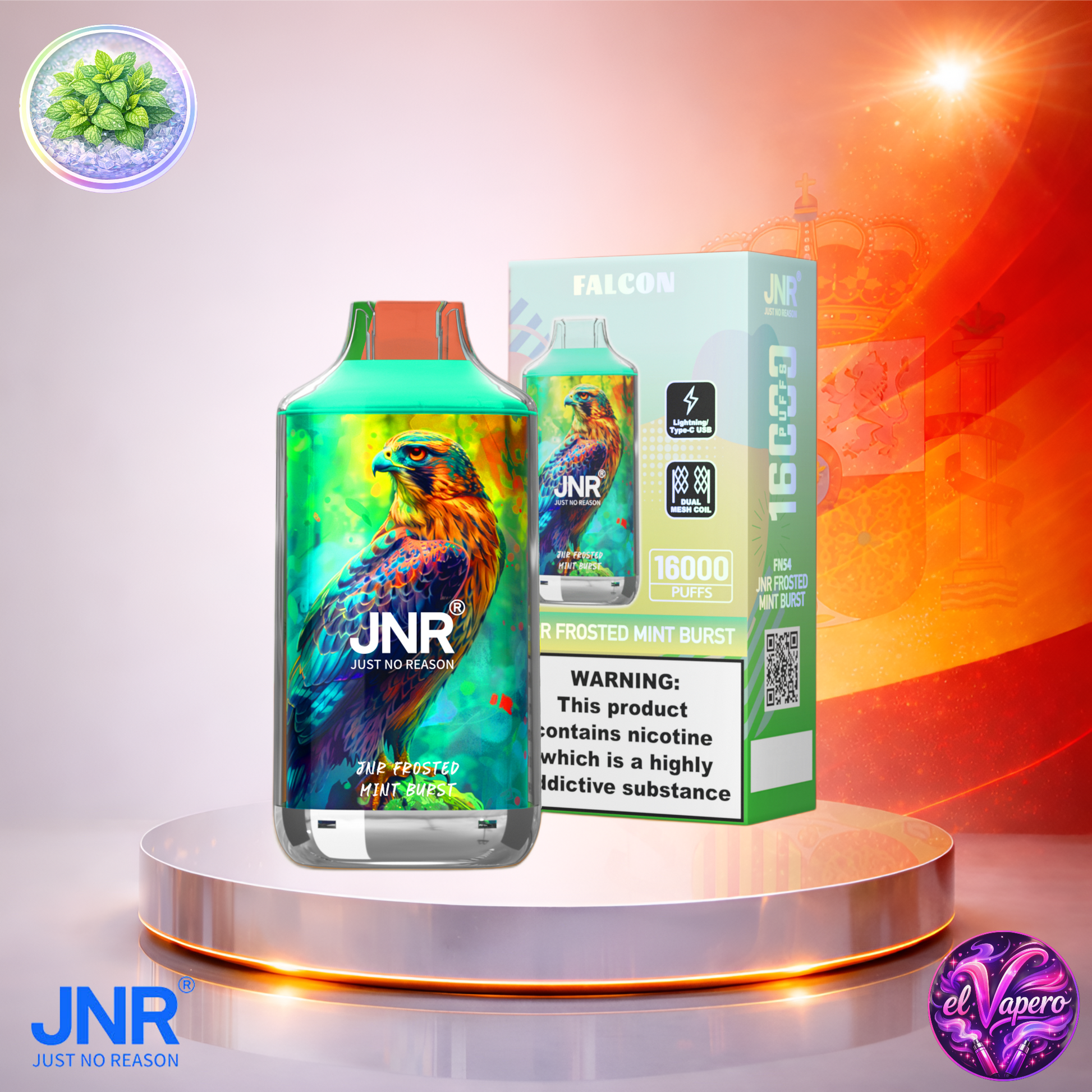 Vapers Desechables - Cigarrillo electrónico - España - JNR - Falcon - 16K - Frosyed Mint Burst 16000 Caladas - El mejor precio