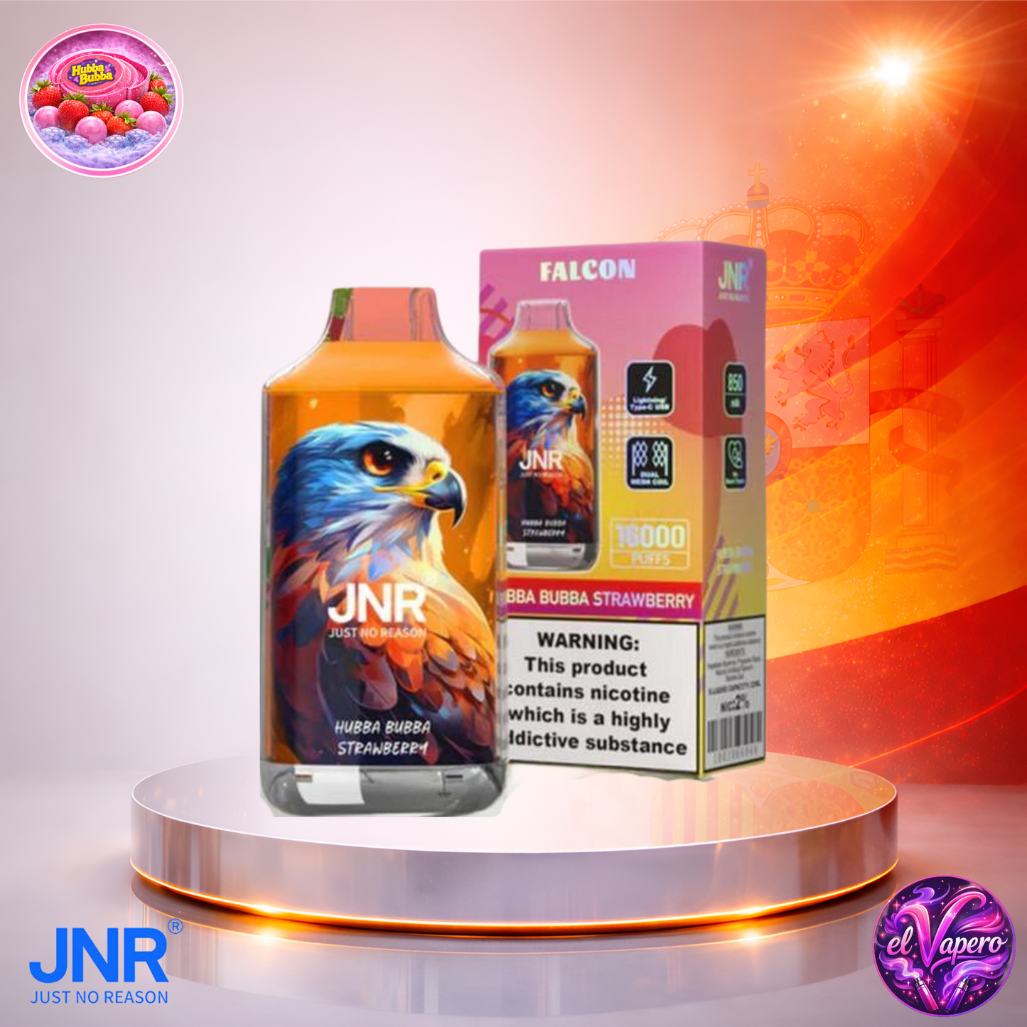 Vapers Desechables - Cigarrillo electrónico - España - JNR - Falcon - 16K - Hubba Bubba Strawberry 16000 Caladas - El mejor precio