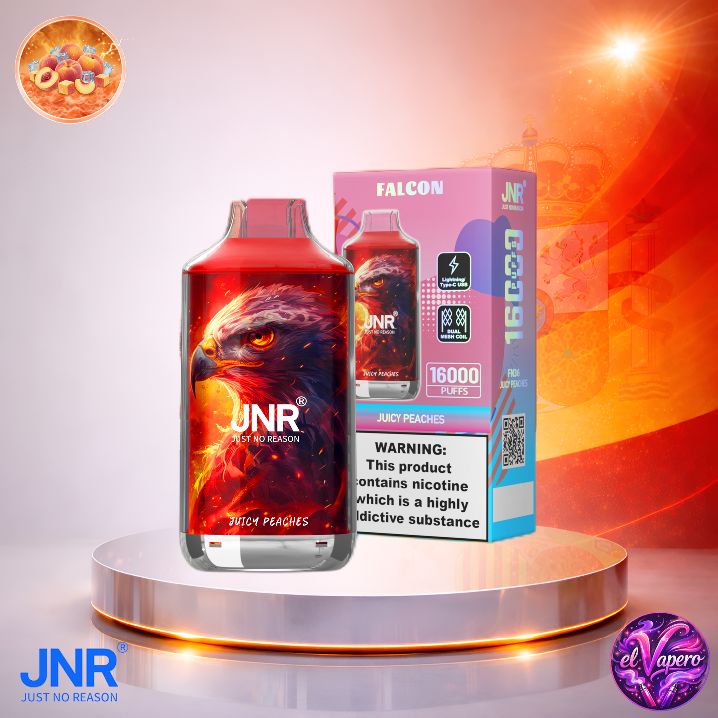 Vapers Desechables - Cigarrillo electrónico - España - JNR - Falcon - 16K - Juicy Peaches 16000 Caladas - Más baratos
