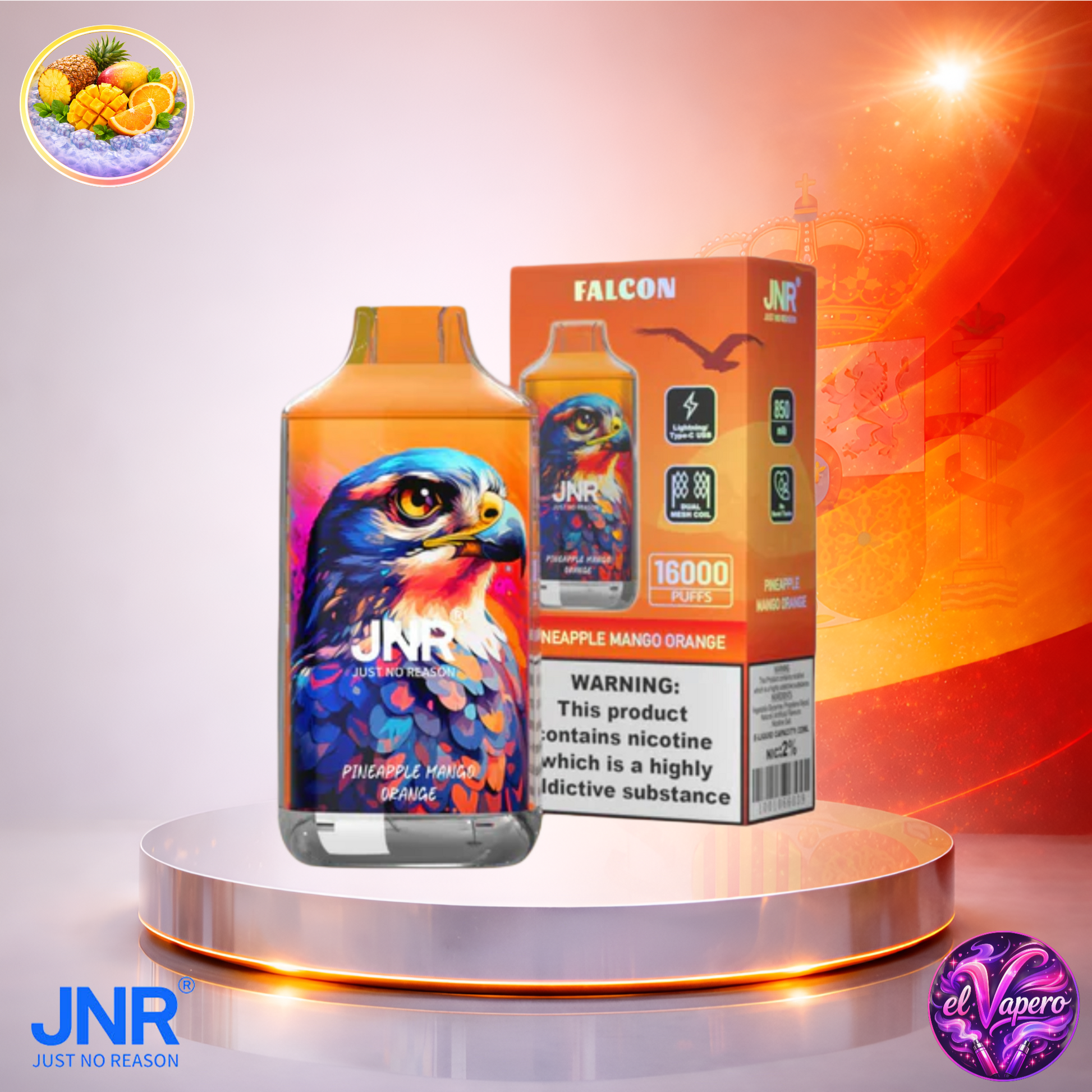 Vapers Desechables - Cigarrillo electrónico - España - JNR - Falcon - 16K - Pineapple Mango Orange 16000 Caladas - Los más baratos