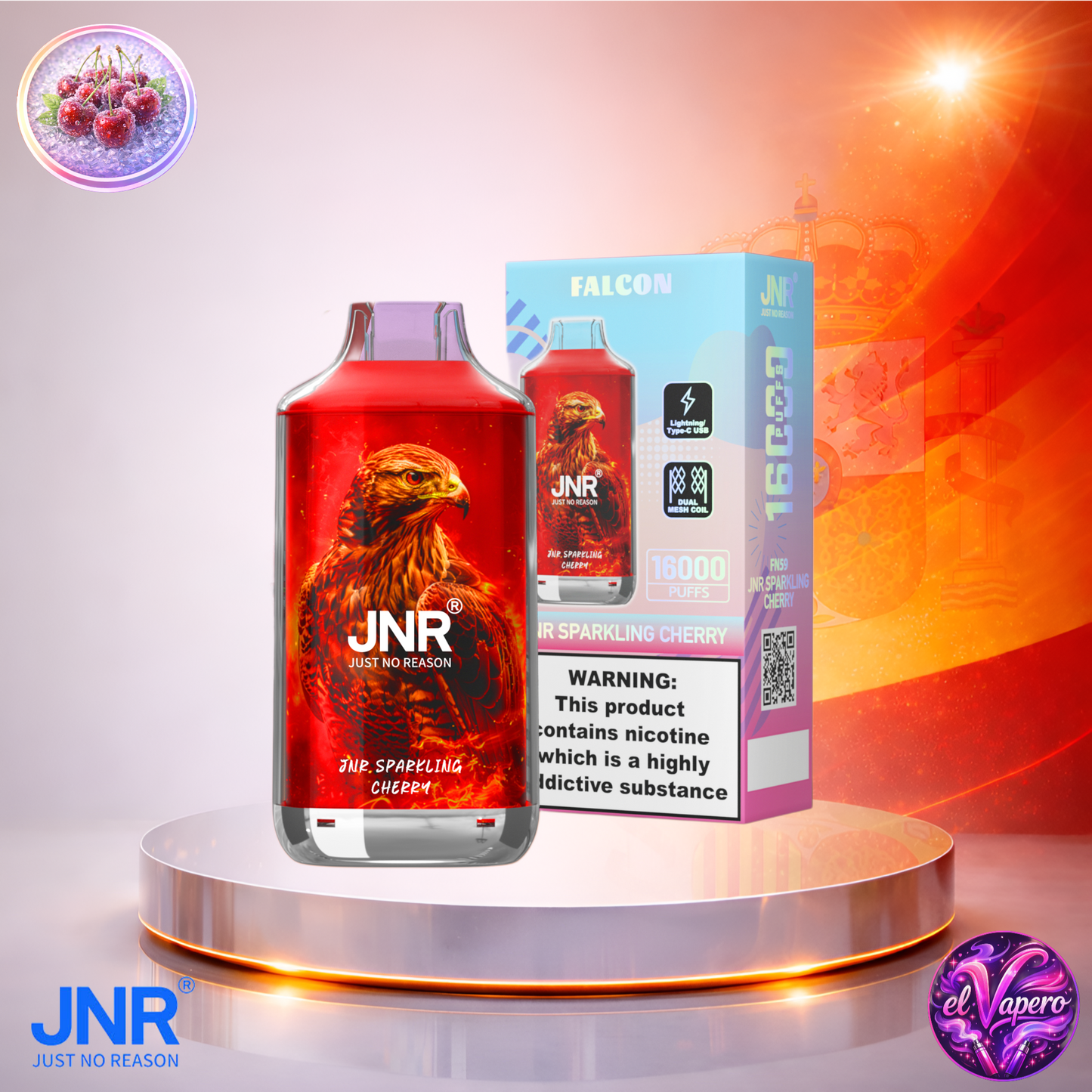 Vapers Desechables - Cigarrillo electrónico - España - Falcon - 16K - JNR Sparkling Cherry 16000 Caladas - El mejor precio