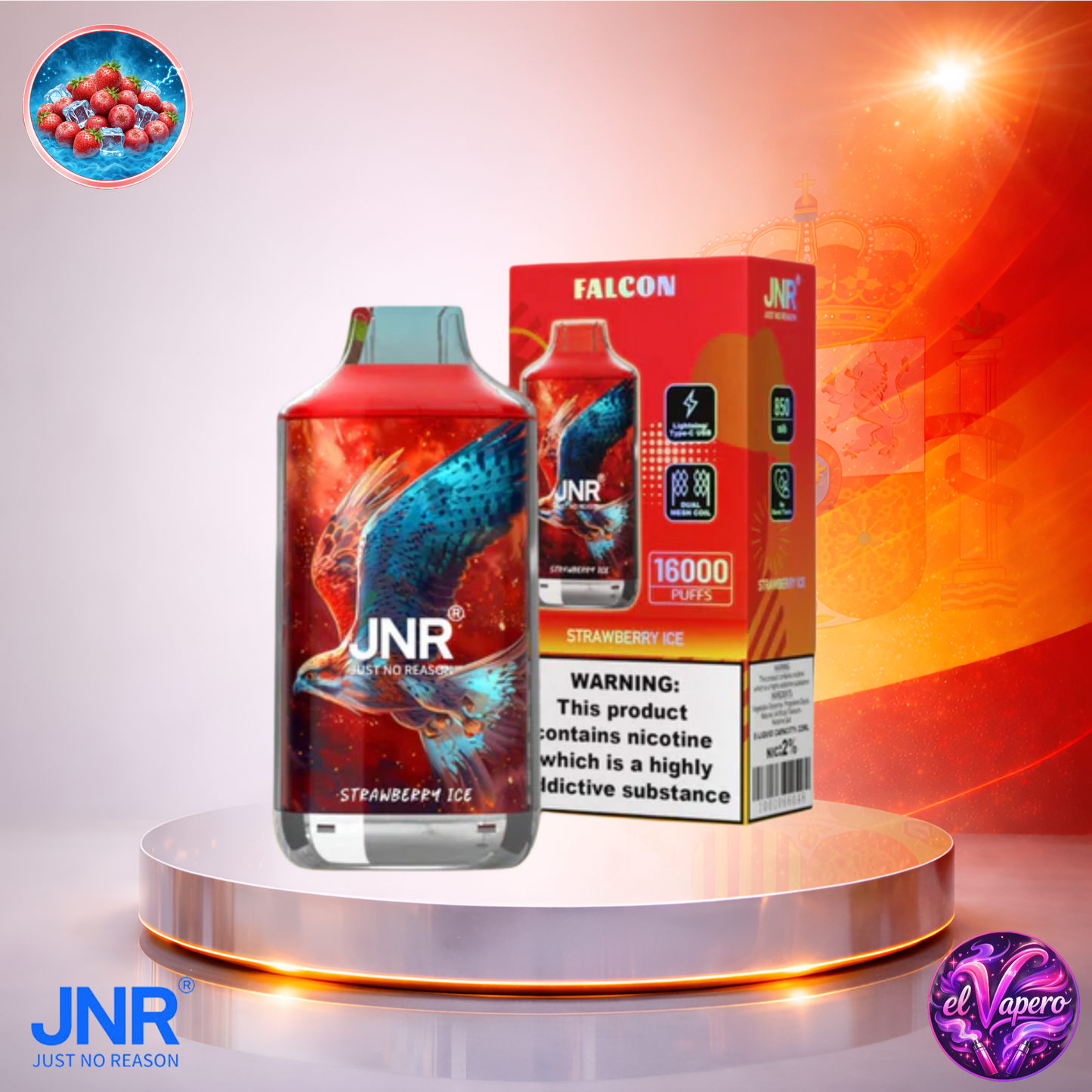 Vapers Desechables - Cigarrillo electrónico - España - JNR - Falcon - 16K - Strawberry Ice 16000 Caladas - Más baratos