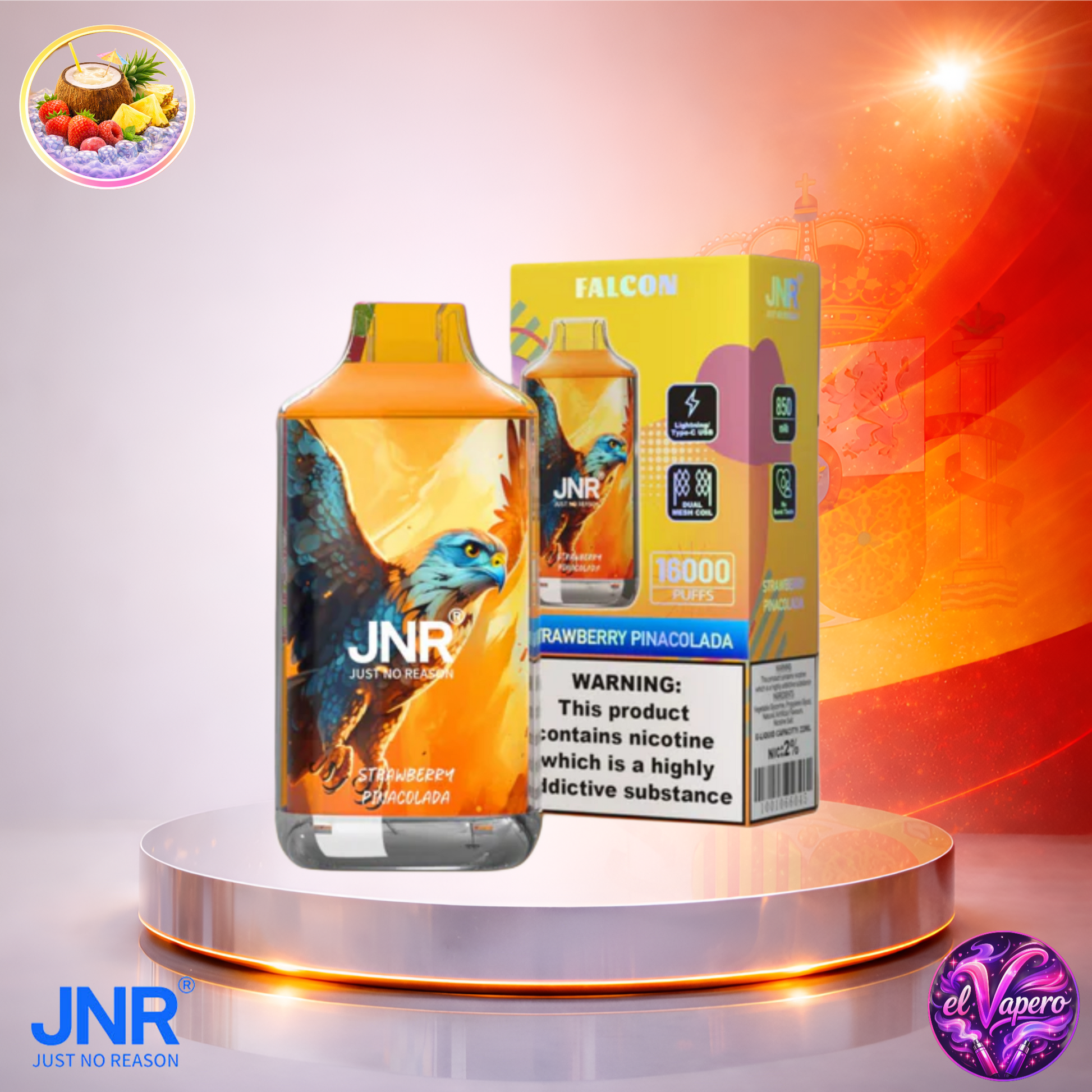Vapers Desechables - Cigarrillo electrónico - España - JNR - Falcon - 16K - Strawberry Pinacolada 16000 Caladas - Los más baratos