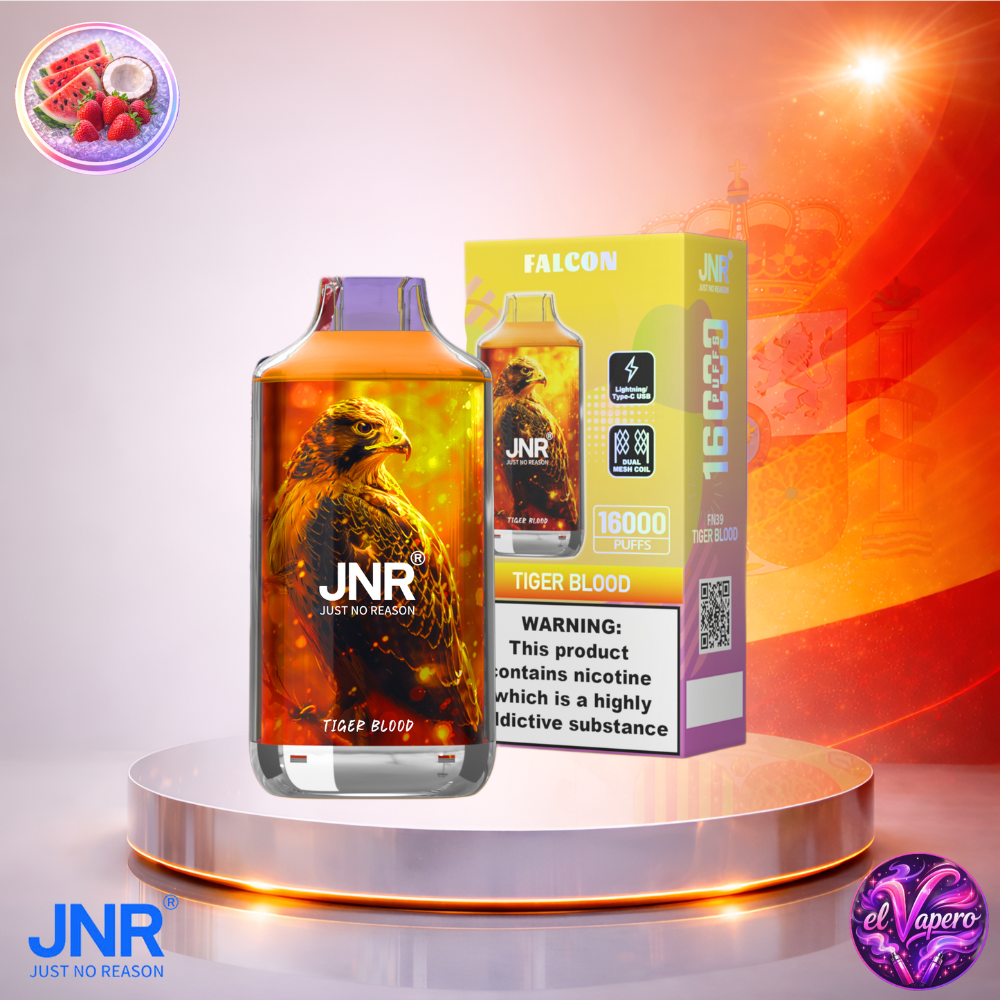Vapers Desechables - Cigarrillo electrónico - España - JNR - Falcon - 16K - Tiger Blood 16000 Caladas - El mejor precio