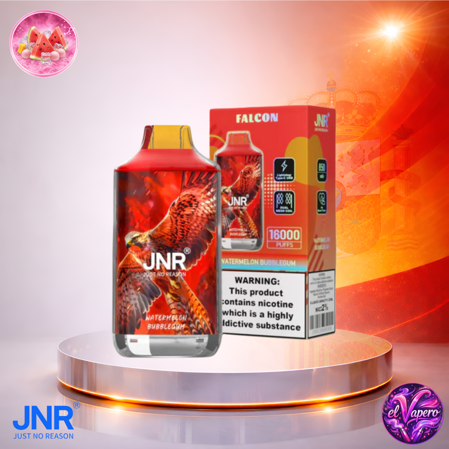 Vapers Desechables - Cigarrillo electrónico - España - JNR - Falcon - 16K - Watermelon Bubblegum 16000 Caladas - Los más baratos