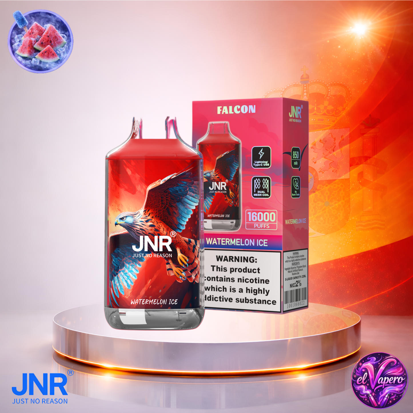Vapers Desechables - Cigarrillo electrónico - España - JNR - Falcon - 16K - Watermelon Ice 16000 Caladas - El mejor precio