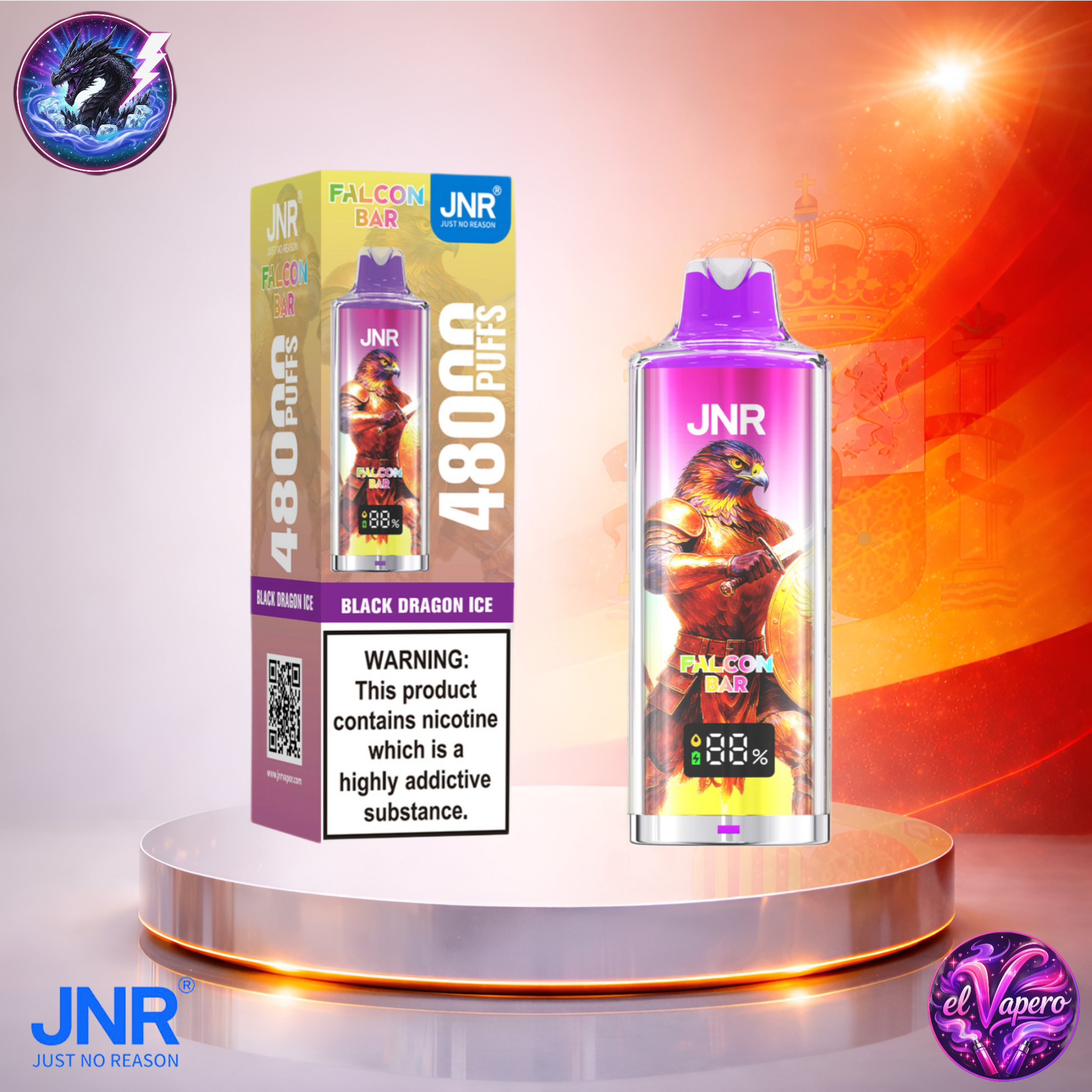 Vapers Desechables - Cigarrillo electrónico - España - JNR - FalconBar - 48K - Black Dragon Ice 48000 Caladas - Los más baratos