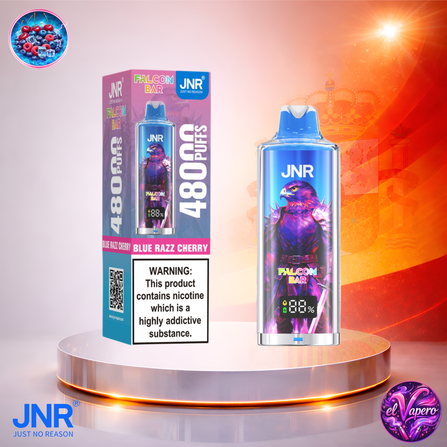 Vapers Desechables - Cigarrillo electrónico - España - JNR - FalconBar - 48K - Blue Razz Cherry 48000 Caladas - Más baratos