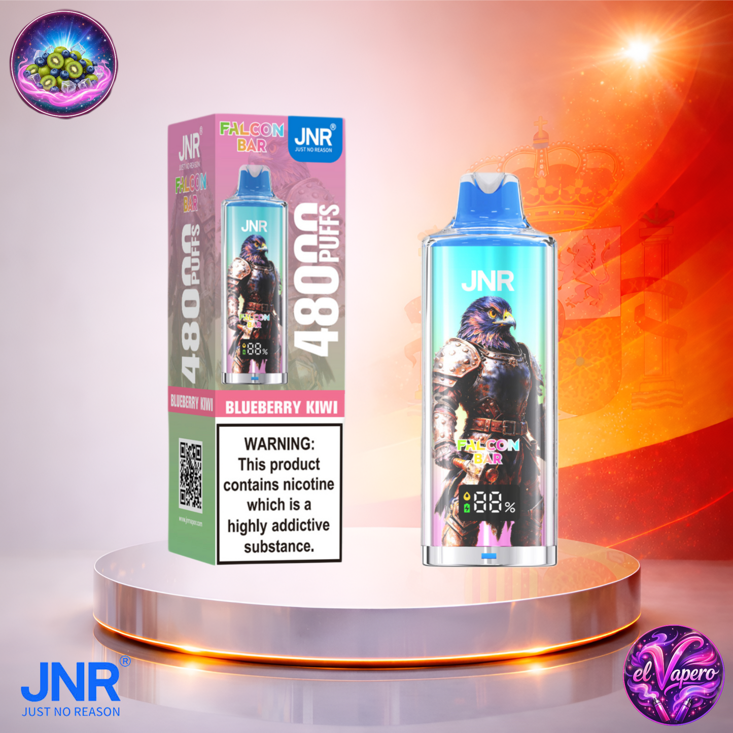 Vapers Desechables - Cigarrillo electrónico - España - JNR - FalconBar - 48K - Blueberry Kiwi 48000 Caladas - Más baratos