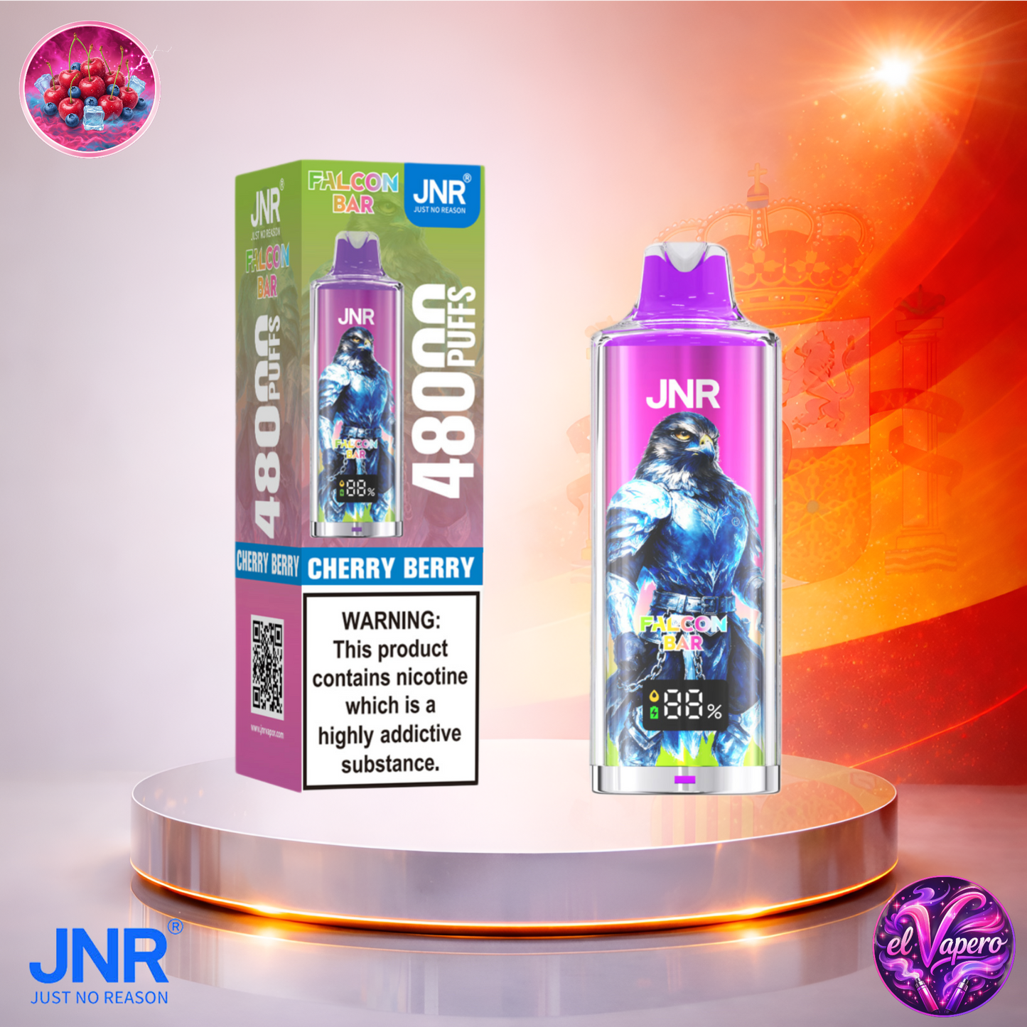 Vapers Desechables - Cigarrillo electrónico - España - JNR - FalconBar - 48K - Cherry Berry 48000 Caladas - El mejor precio