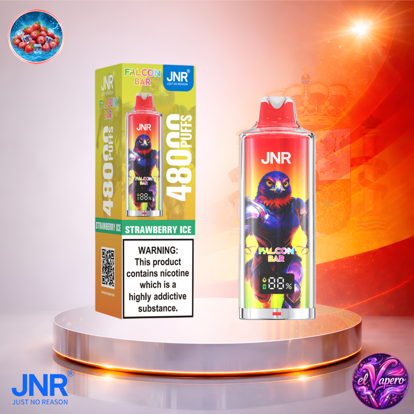 Vapers Desechables - Cigarrillo electrónico - España - JNR - FalconBar - 48K - Strawberry Ice 48000 Caladas - El mejor precio