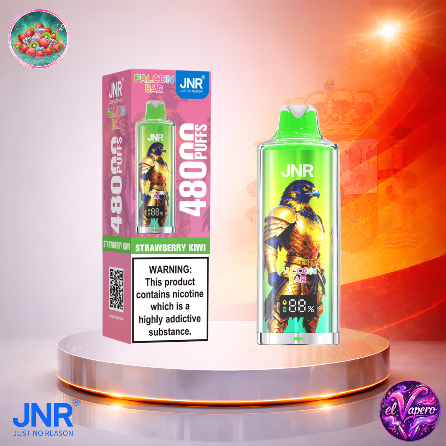 Vapers Desechables - Cigarrillo electrónico - España - JNR - FalconBar - 48K - Strawberry Kiwi 48000 Caladas - El mejor precio