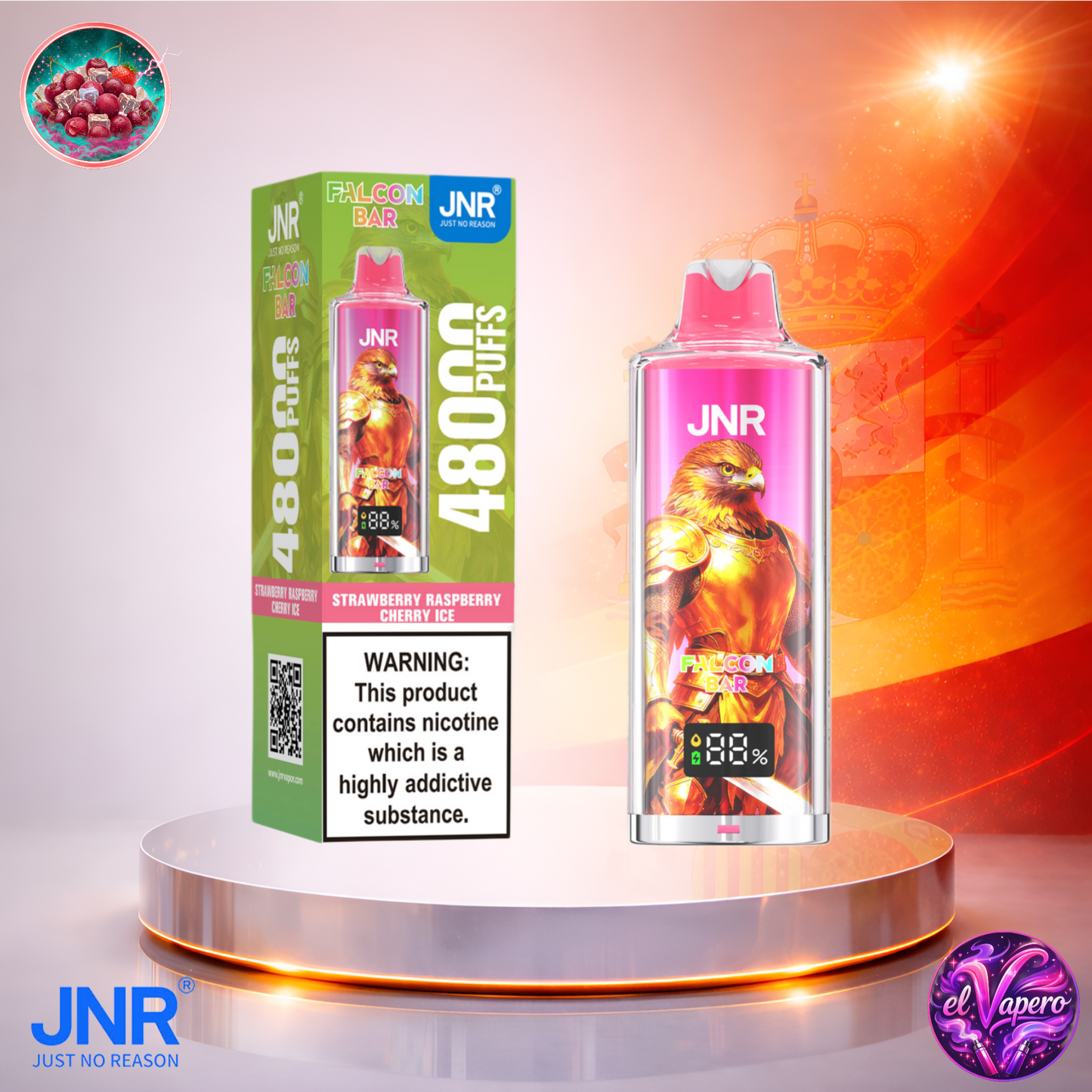 Vapers Desechables - Cigarrillo electrónico - España - JNR - FalconBar - 48K - Strawberry Raspberry Cherry Ice 48000 Caladas - El mejor precio