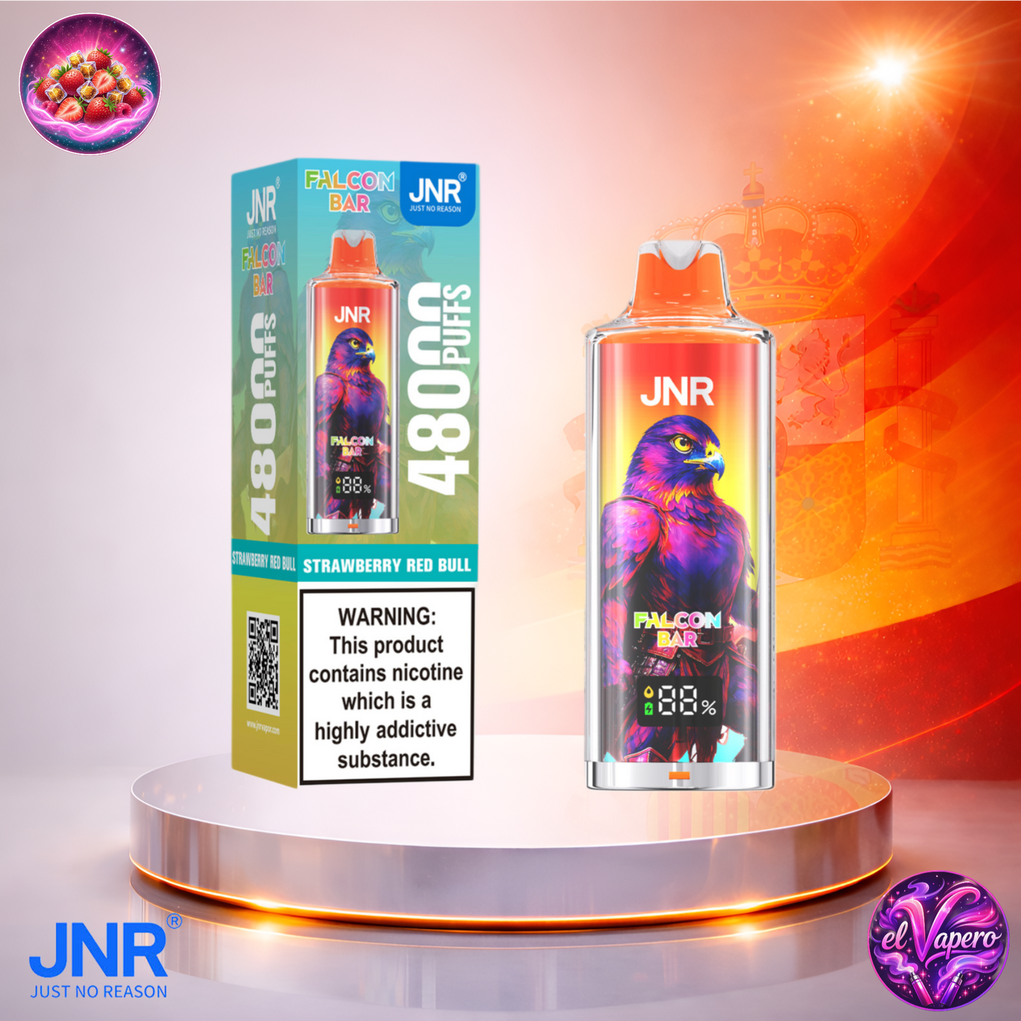 Vapers Desechables - Cigarrillo electrónico - España - JNR - FalconBar - 48K - Strawberry Red Bull 48000 Caladas - Los más baratos