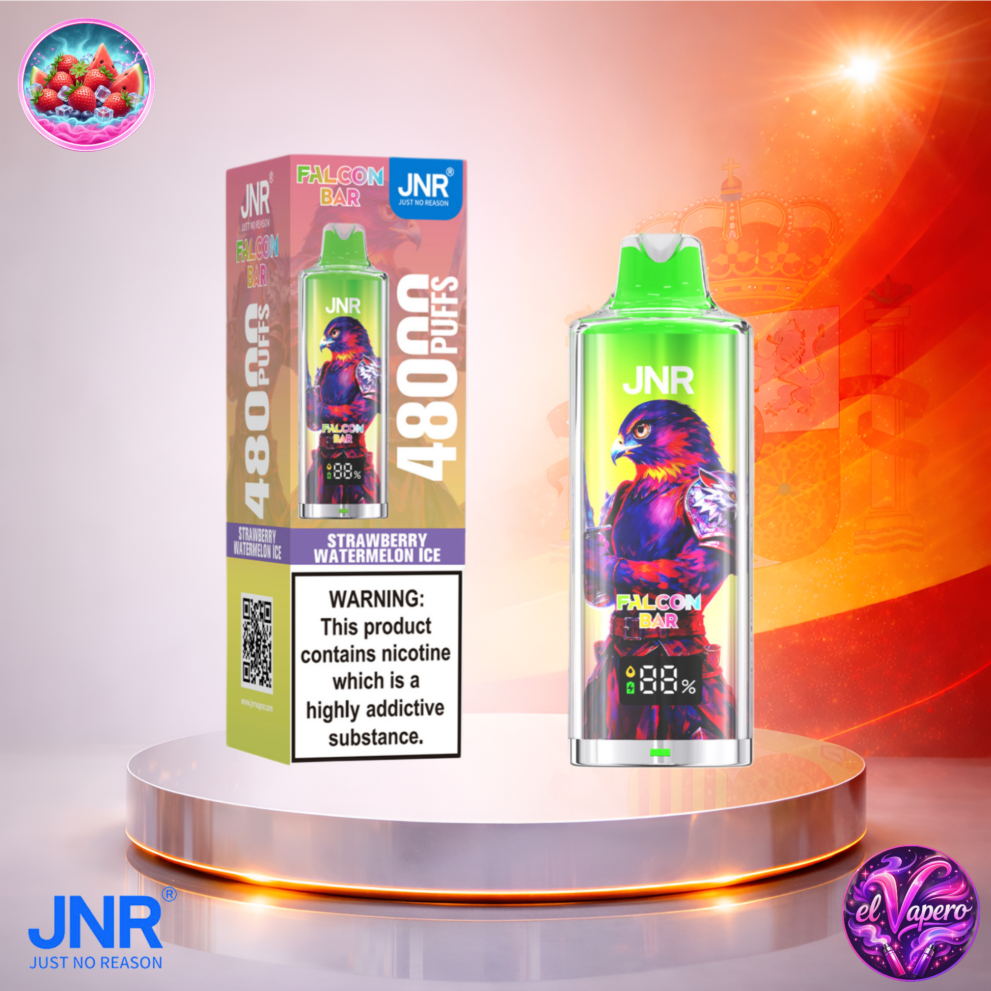 Vapers Desechables - Cigarrillo electrónico - España - JNR - FalconBar - 48K - Strawberry Watermelon Ice 48000 Caladas - Los más baratos