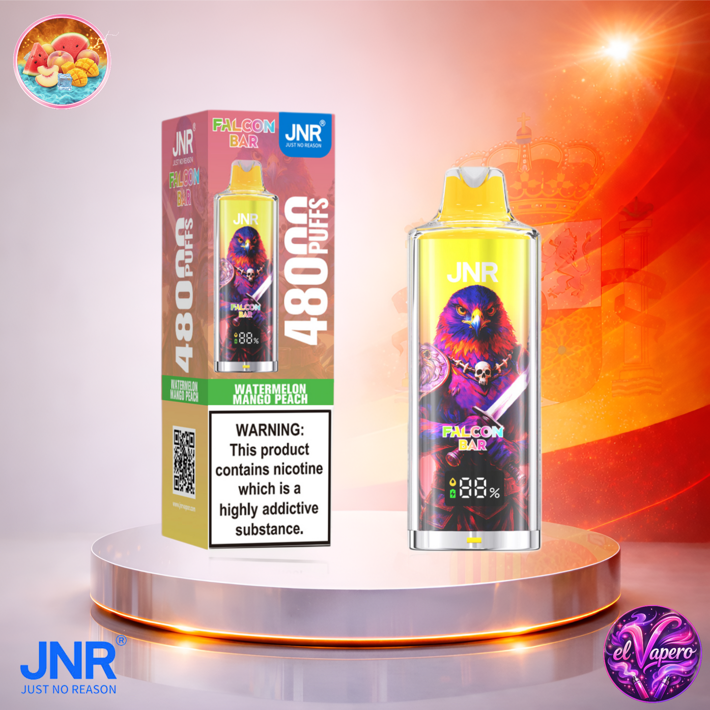 Vapers Desechables - Cigarrillo electrónico - España - JNR - FalconBar - 48K - Watermelon Mango Peach 48000 Caladas - Más baratos