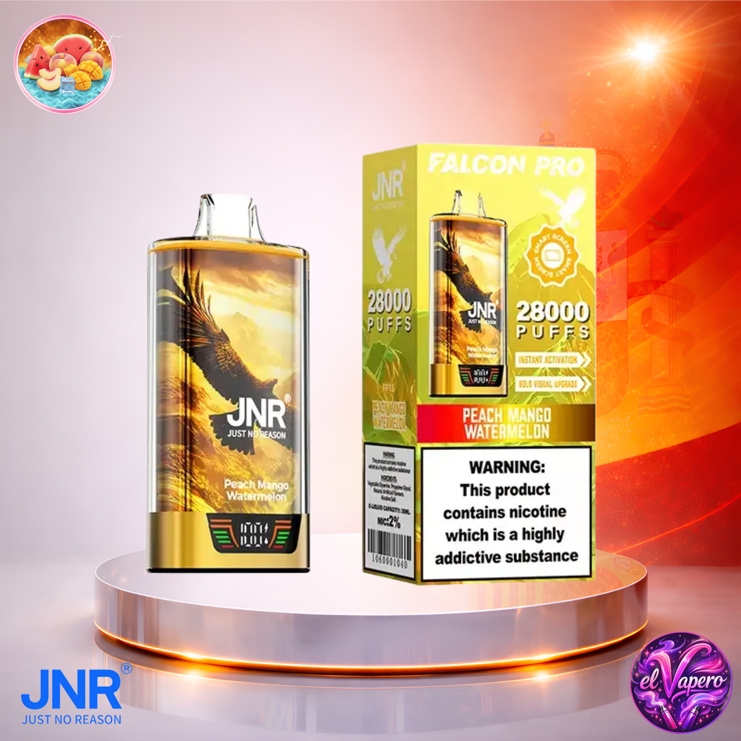 Vapers Desechables - Cigarrillo electrónico - España - JNR - FalconPro - 28K - Peach Mango Watermelon 28000 Caladas - Los más baratos